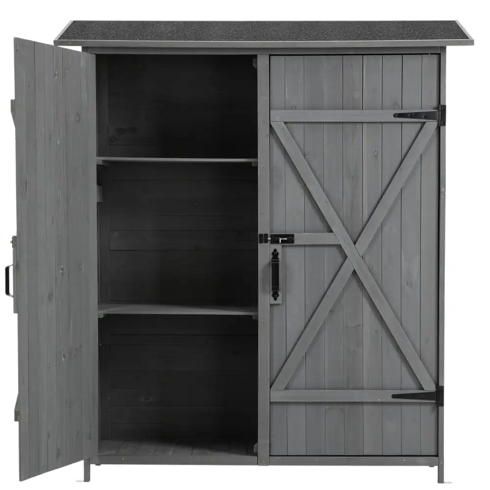 Outdoor Storage Shed with Lockable Door and Roof. Wood Tool Shed with Detachable Shelves