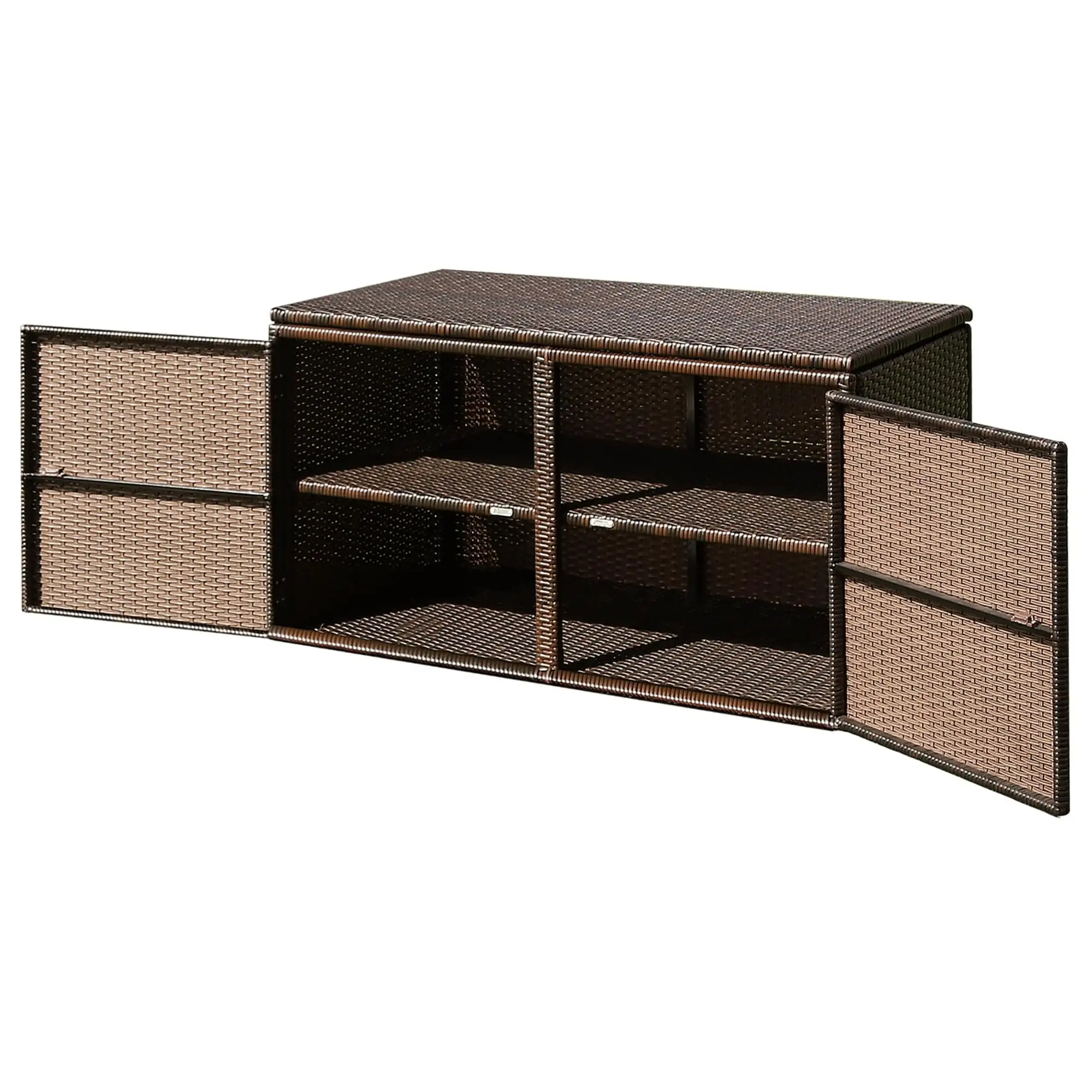 Outdoor Wicker Storage Box Garden Deck Box with Steel Frame Brown