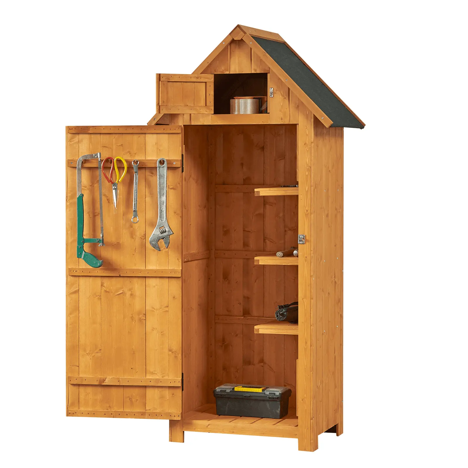 Outdoor Wooden Storage Shed for Storing Tools and Garden Supplies. Garden Wooden Tool Cabinet with Shelves and Latches.Waterproof Shed for Backyard.Patio