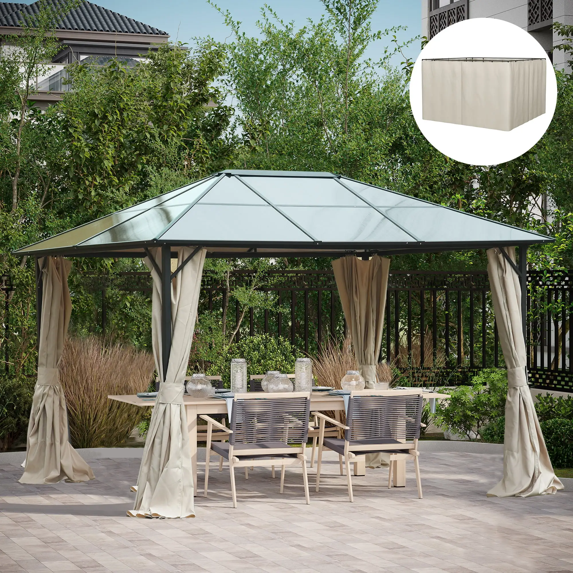 Outsunny 10' x 12' Universal Gazebo Sidewall Set with 4 Panels. Beige