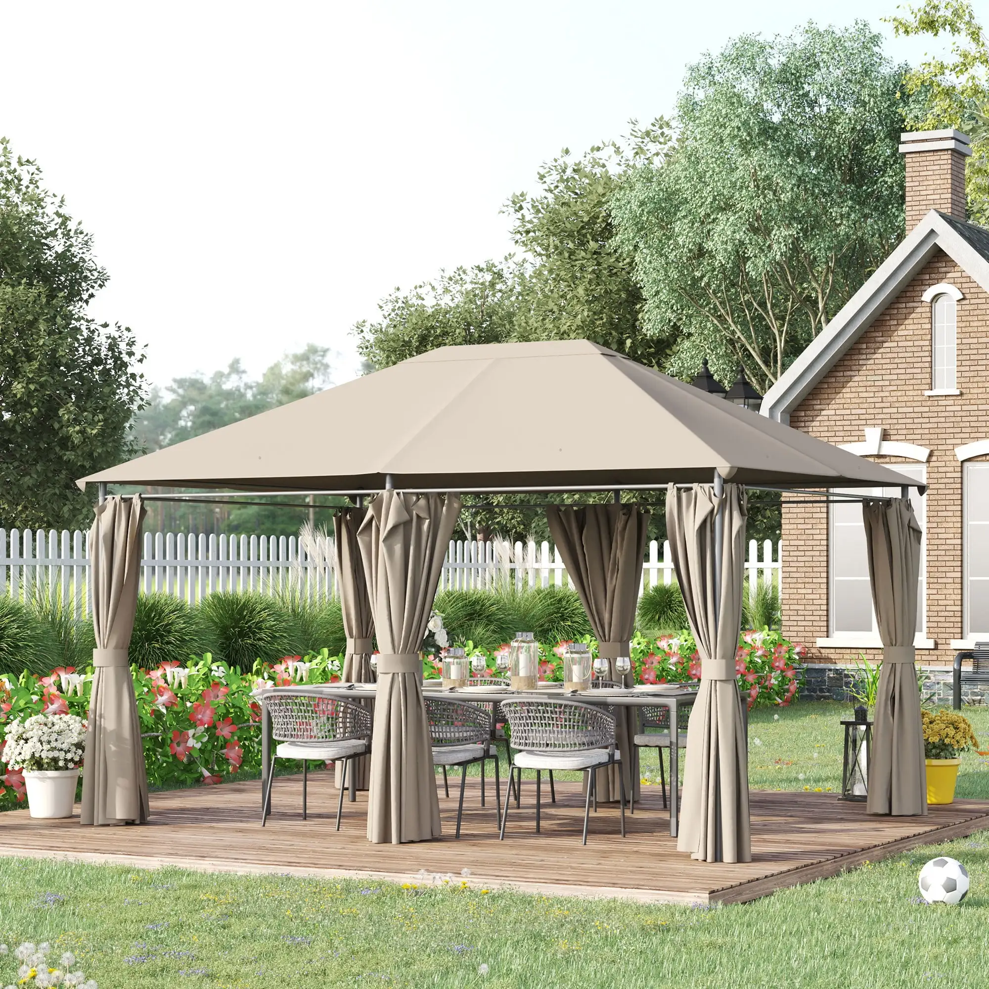 Outsunny 10' x 13' Outdoor Patio Gazebo Canopy Shelter with 6 Removable Sidewalls. & Steel Frame for Garden. Lawn. Backyard and Deck. Khaki