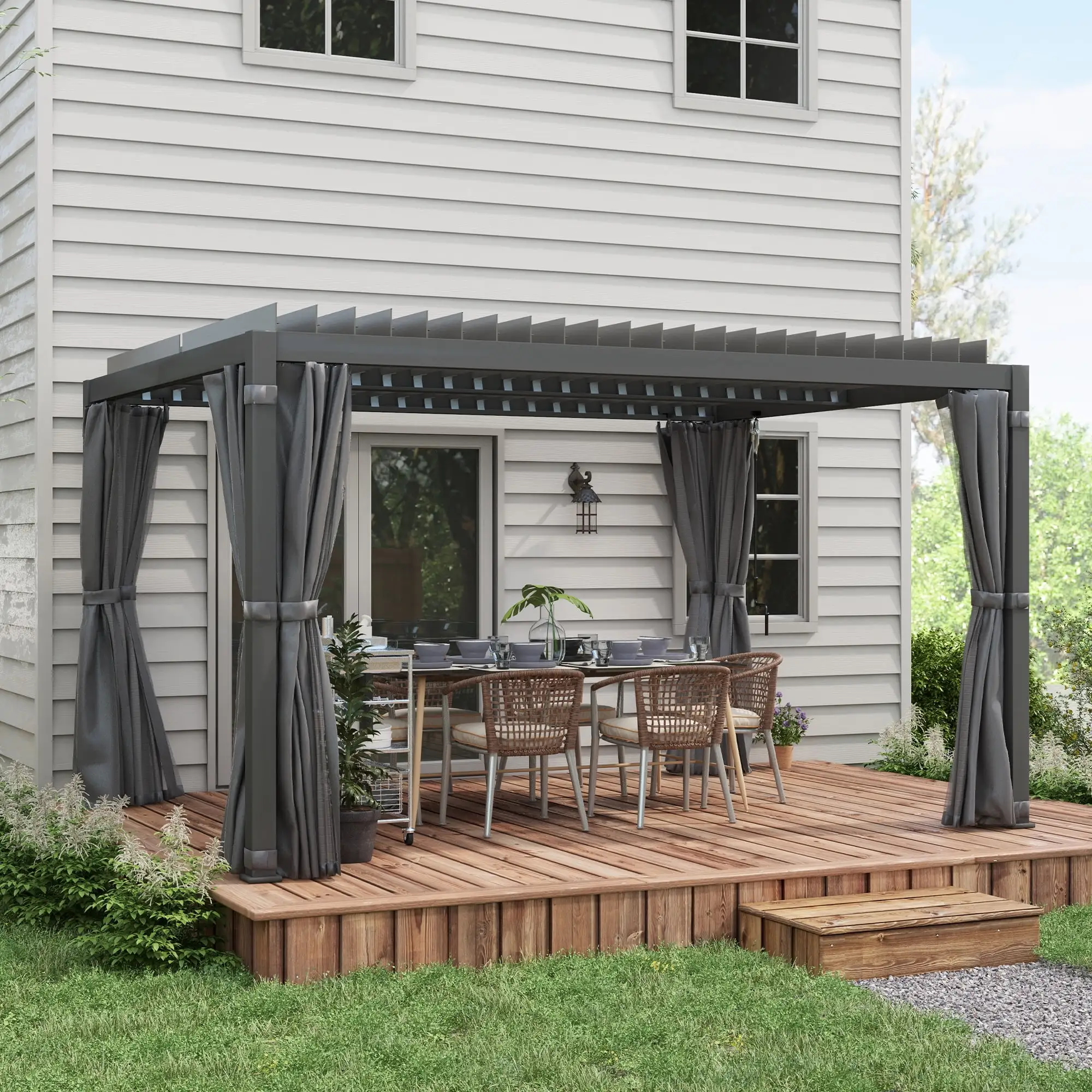 Outsunny 10'x13' Aluminum Pergola with Adjustable Louvered Roof. Gray