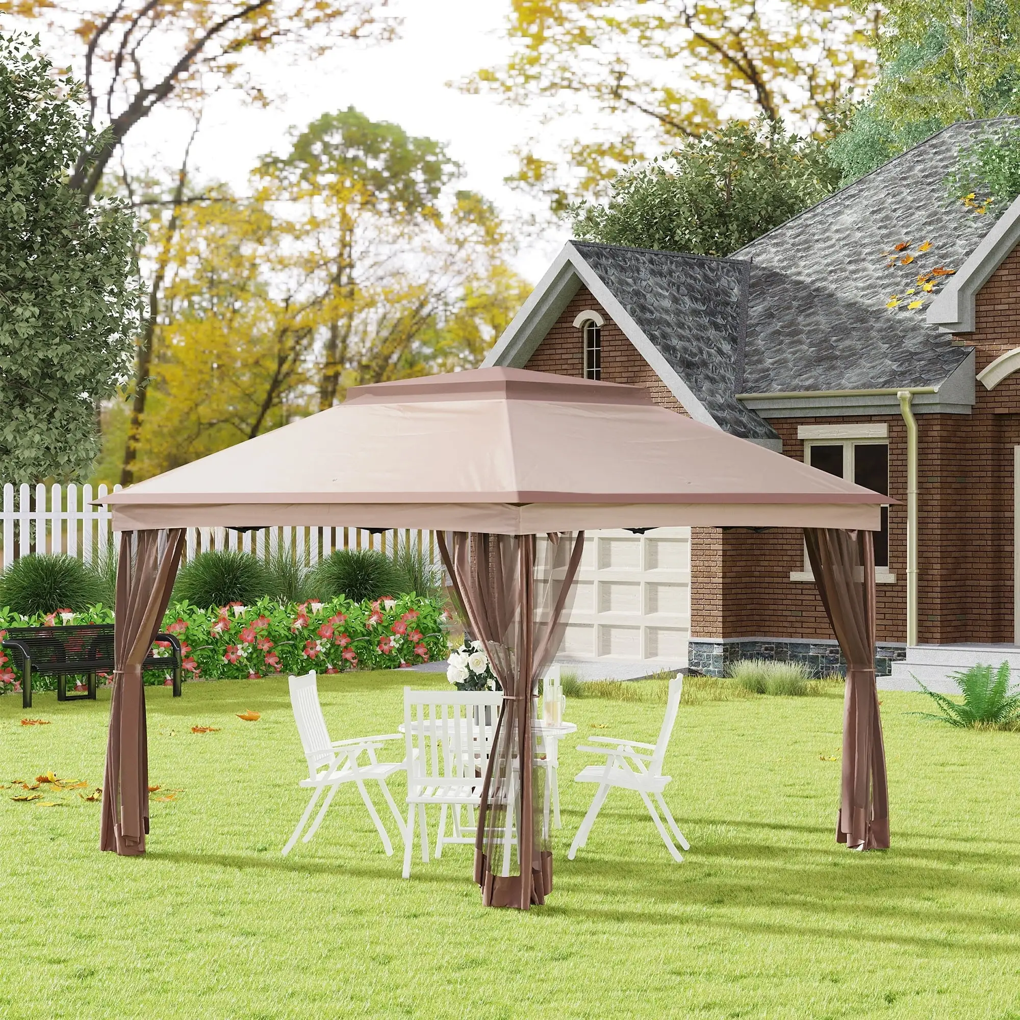 Outsunny 11' x 11' Outdoor 2-Tier Top Folding Portable Pop Up Gazebo Vented