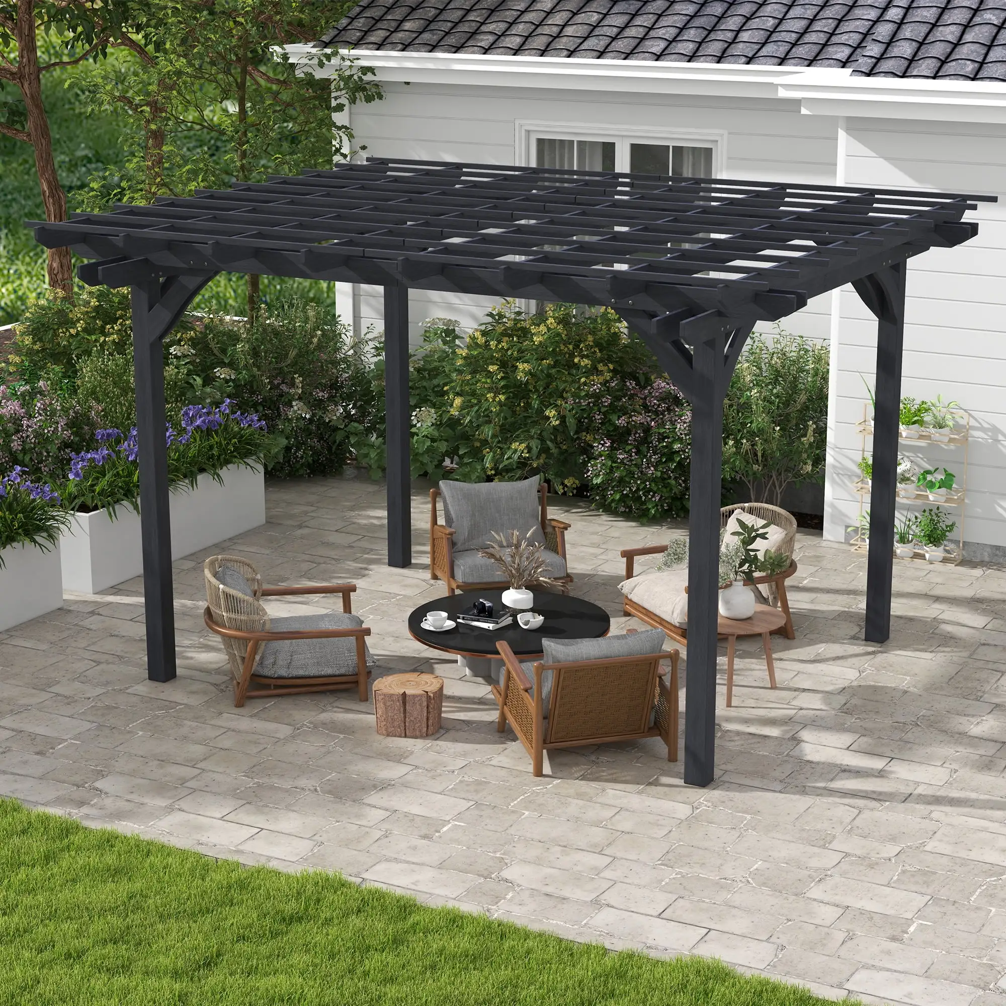 Outsunny 12' x 10' Wooden Pergola. Outdoor Gazebo. Gray