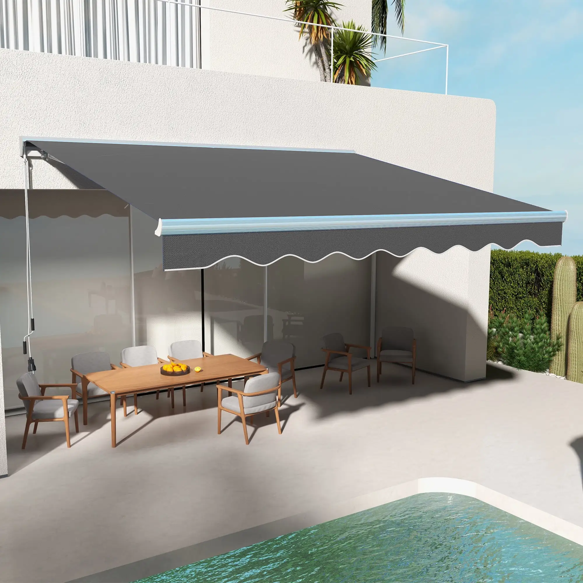 Outsunny 13' x 10' Electric Retractable Awning with LED Lights. Dark Gray