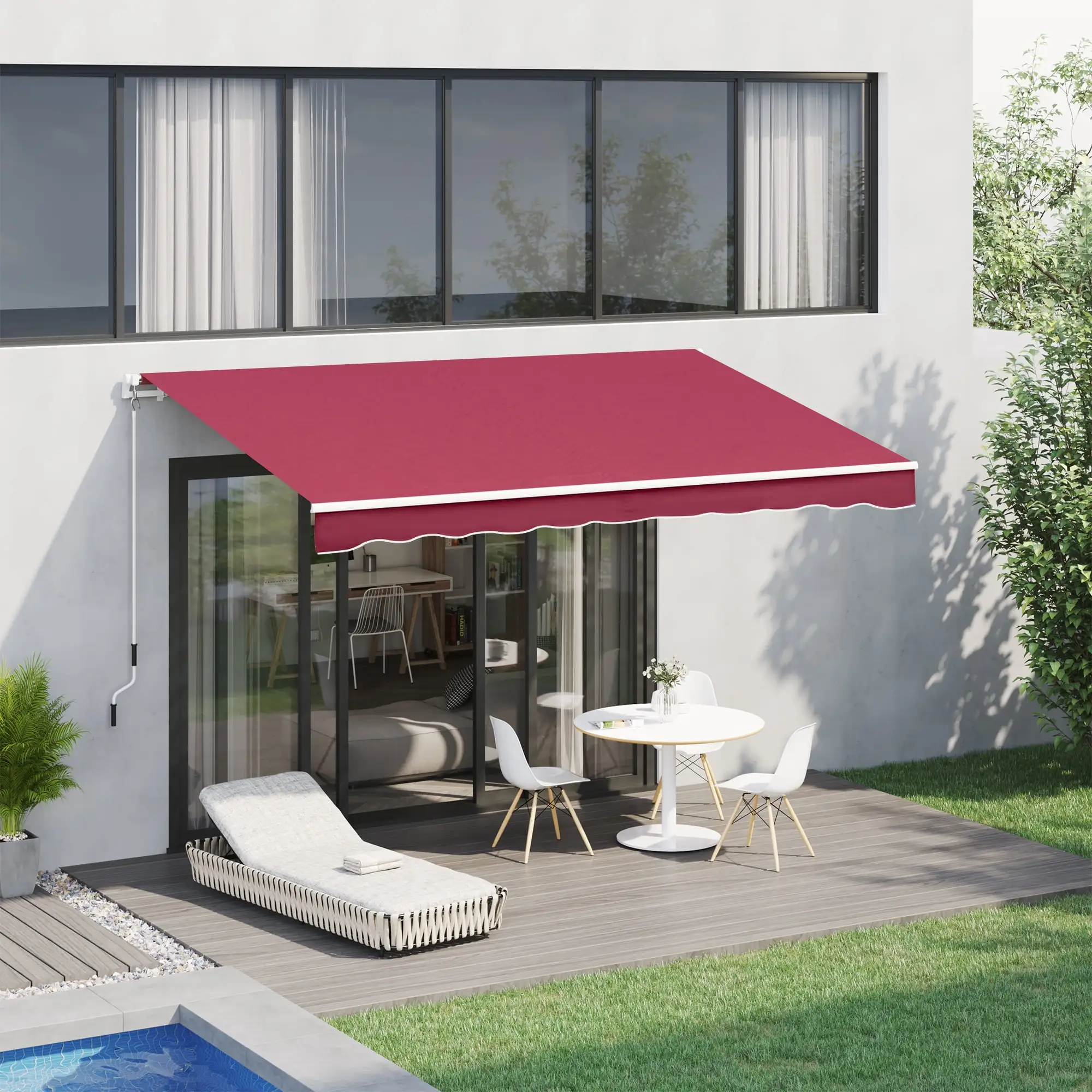 Outsunny 13' x 8' Manual Retractable Awning Sunshade Shelter. Wine Red