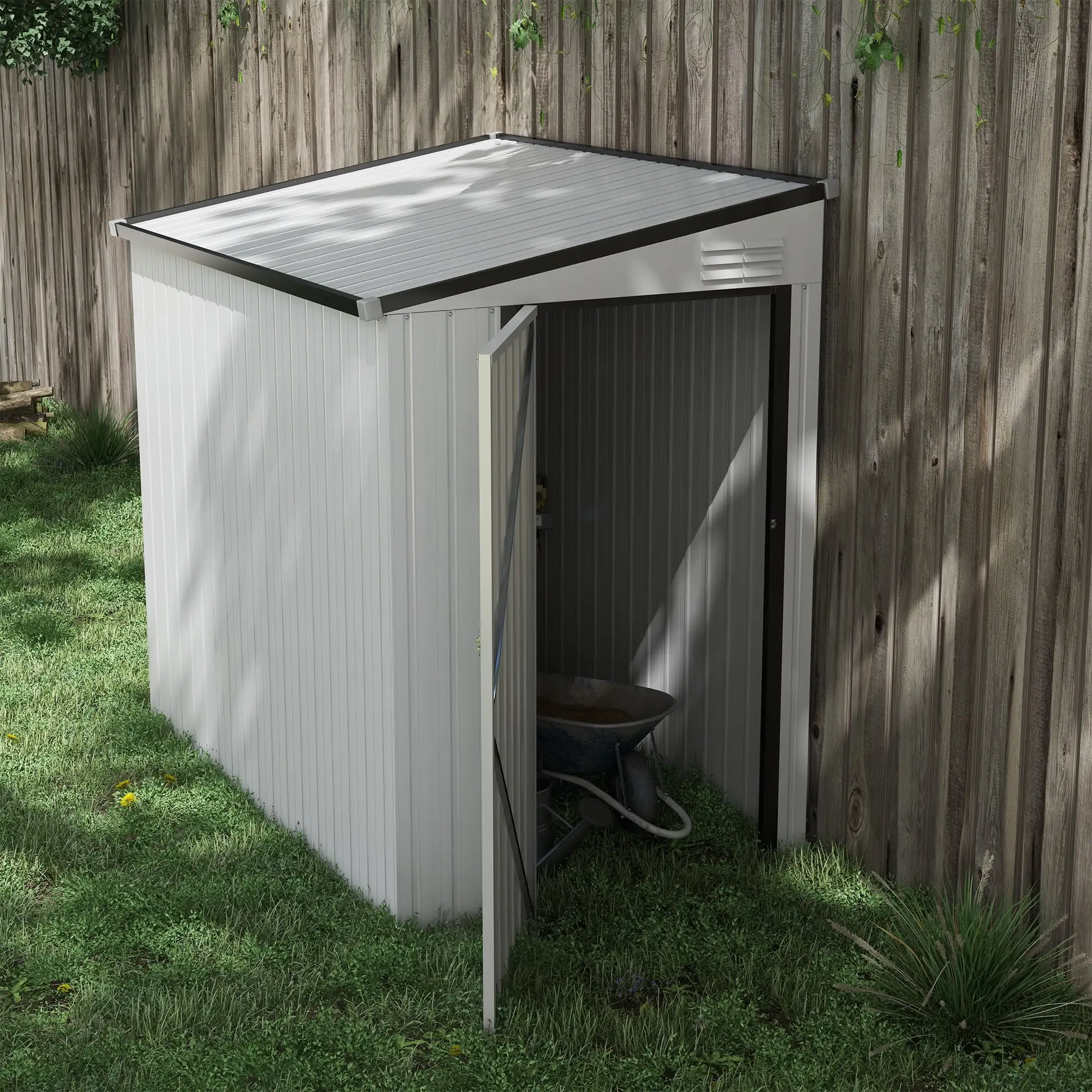 Outsunny 4' x 6' Storage Shed. Galvanized. Locking. White