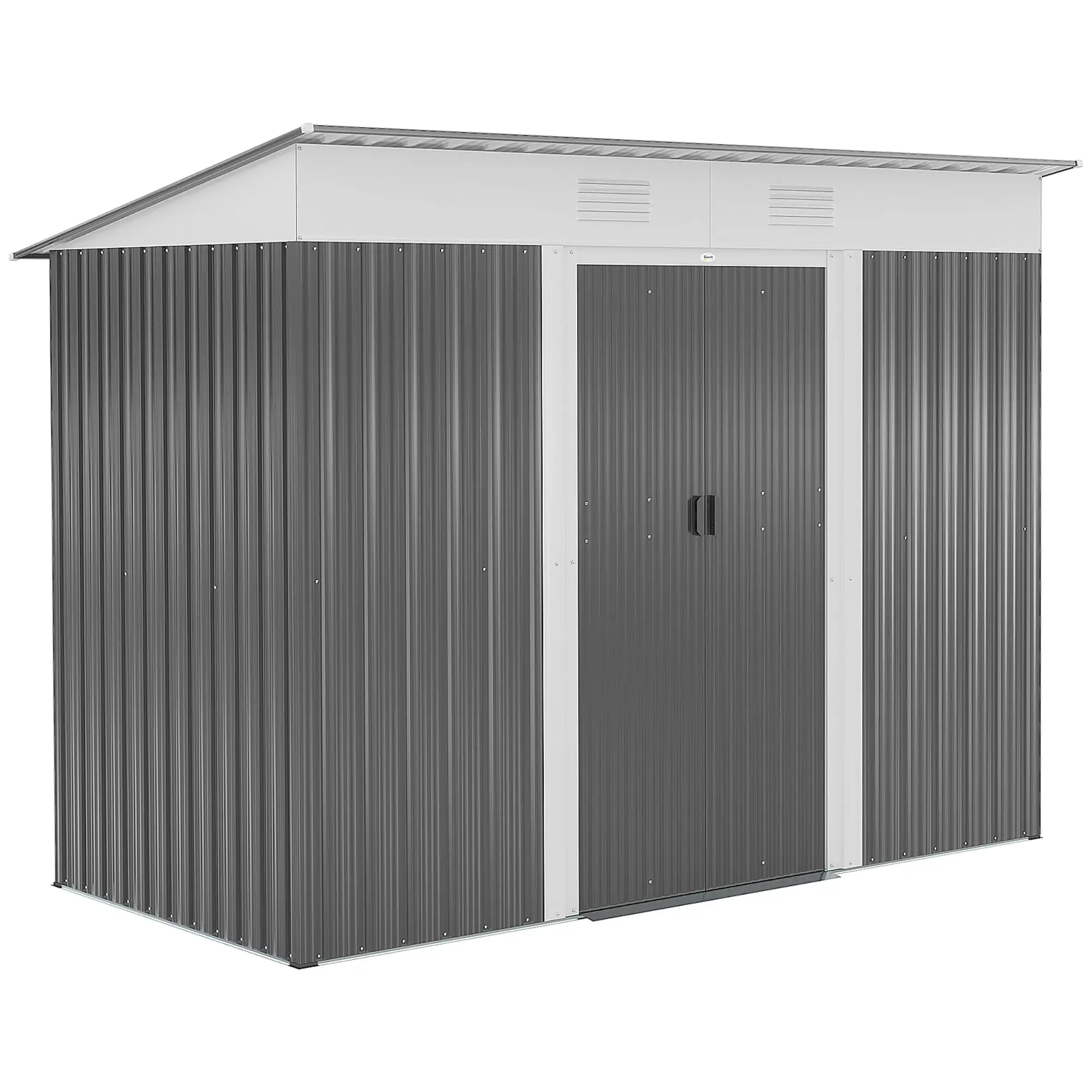 Outsunny 8' x 4' Metal Lean to Garden Shed. Outdoor Storage Shed Garden Tool House with Double Sliding Doors. 2 Air Vents for Backyard. Patio. Lawn. Gray