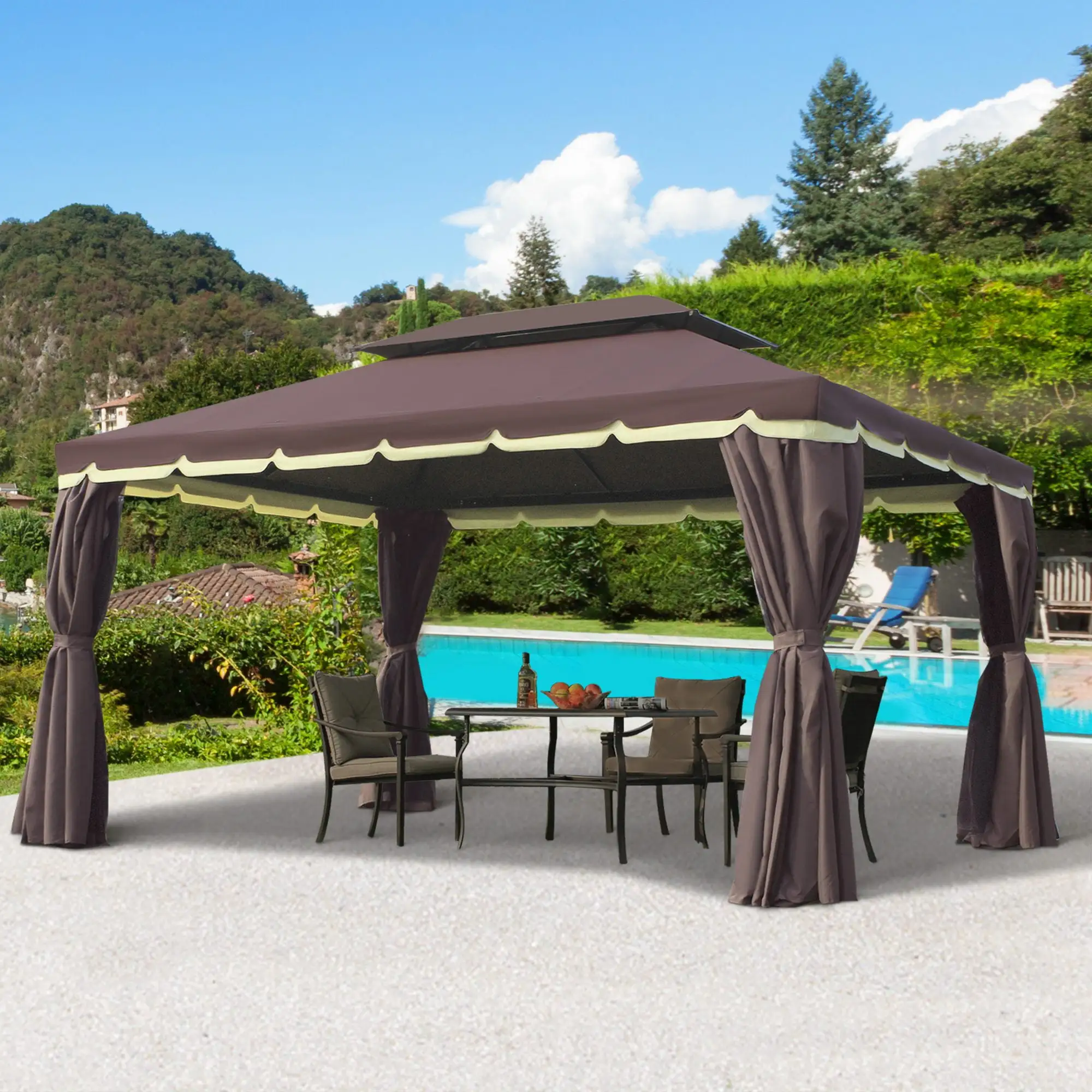 Outsunny 9.2 ft x 12.8 ft Patio Gazebo. Aluminum Frame for Outdoor. Coffee