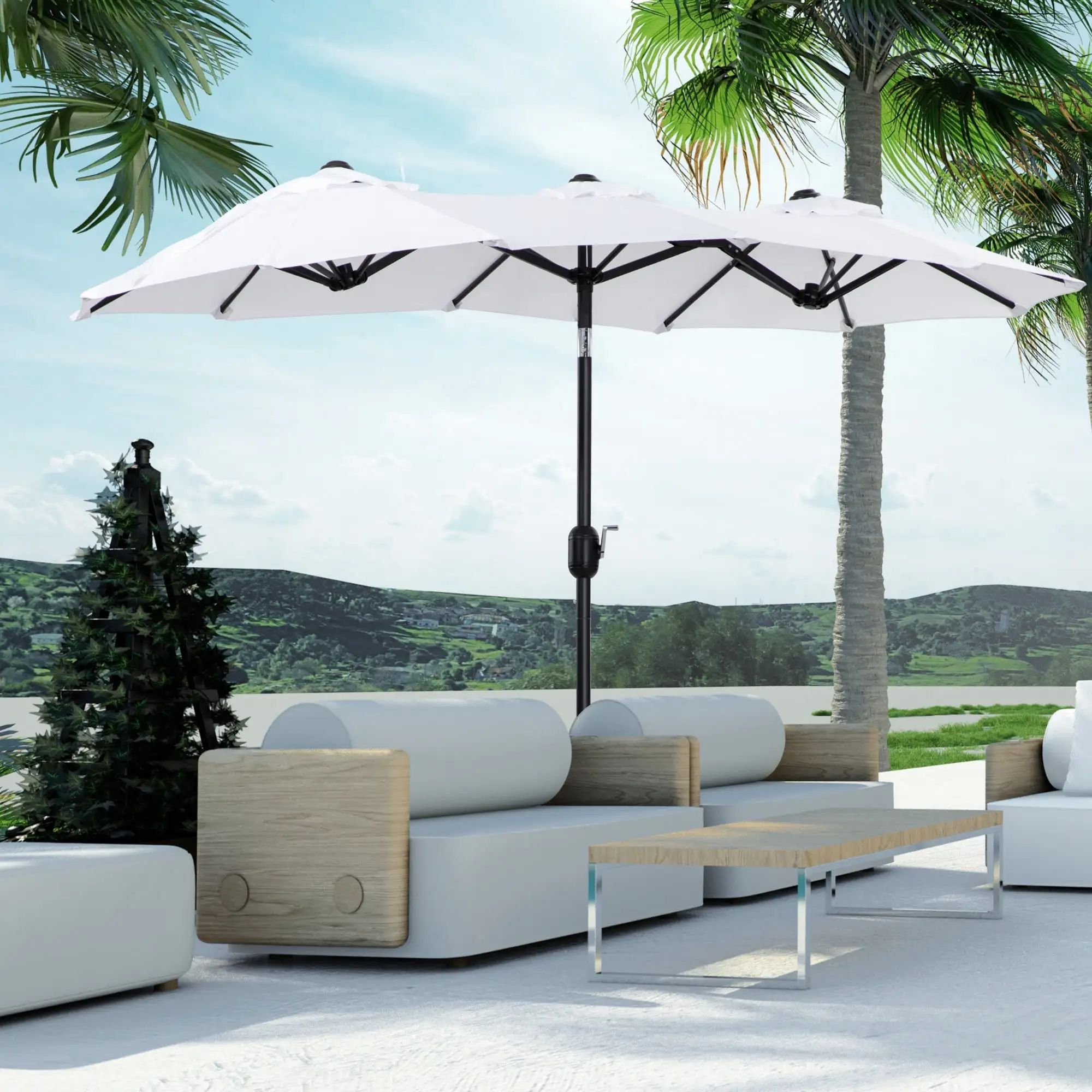 Outsunny 9.5' Double-sided Patio Umbrella Tilt Outdoor Umbrella. White