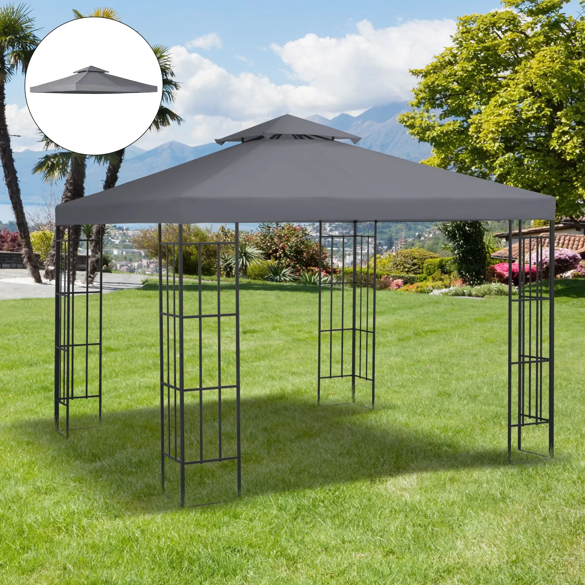 Outsunny 9.8' Gazebo Replacement Canopy for 01 -0153. 100100-076. Charcoal