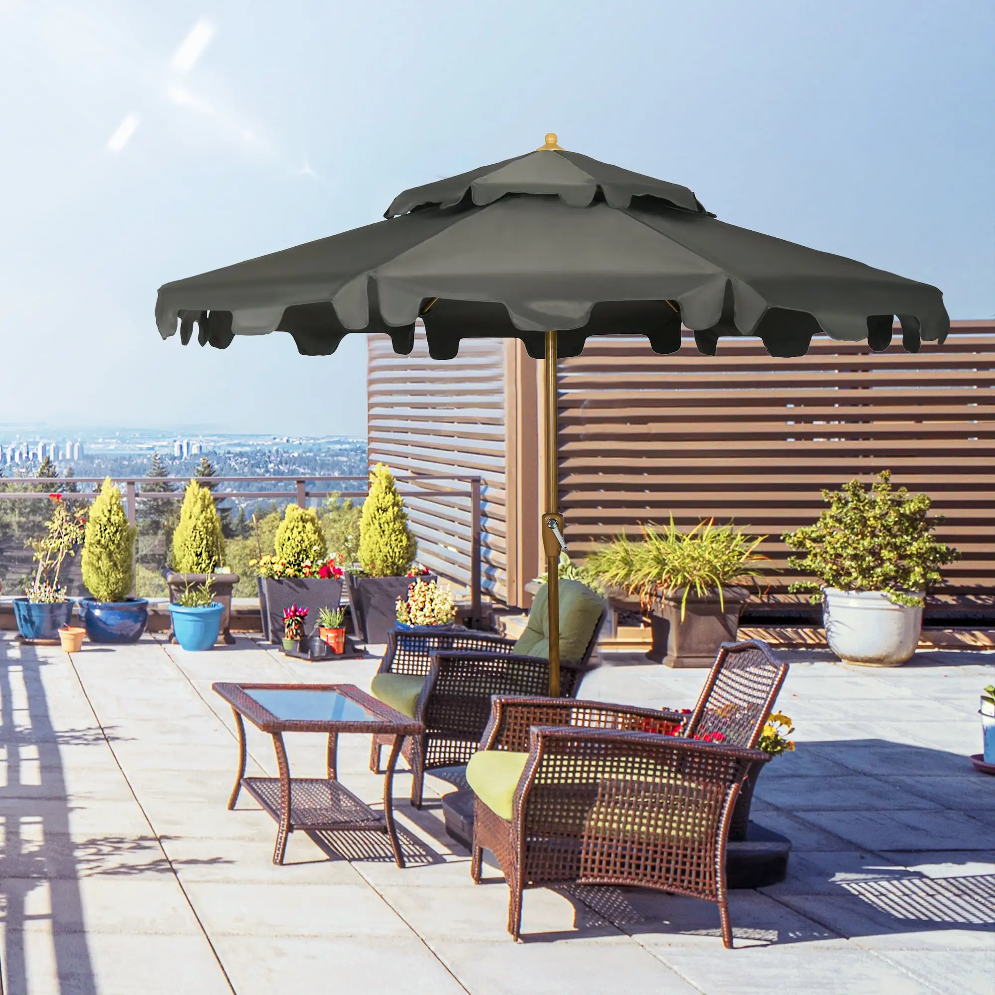 Outsunny 9' Patio Umbrella with Tilt and Crank. Outdoor Umbrella. Gray