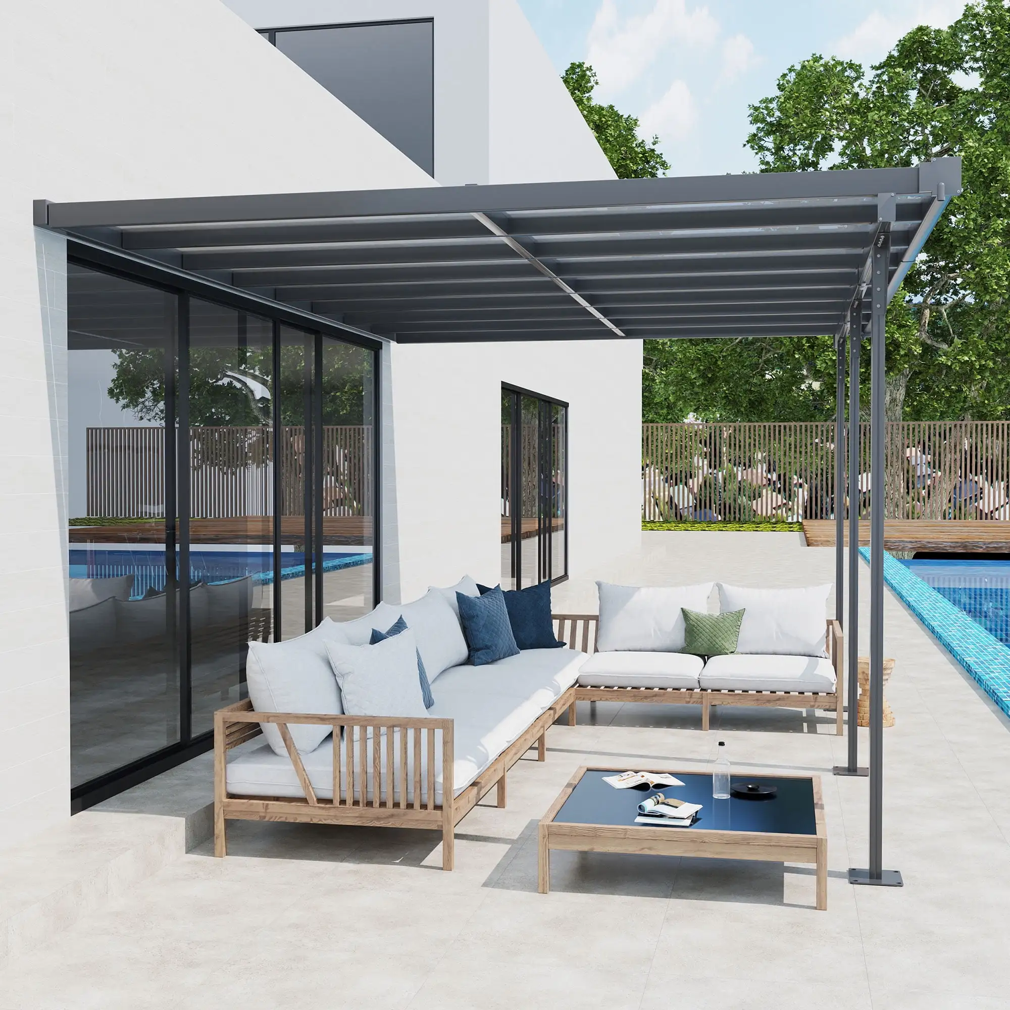 Outsunny 98.5 in x 171.25 in Transparent Wall Pergola. UV Blocking Awning. Gray