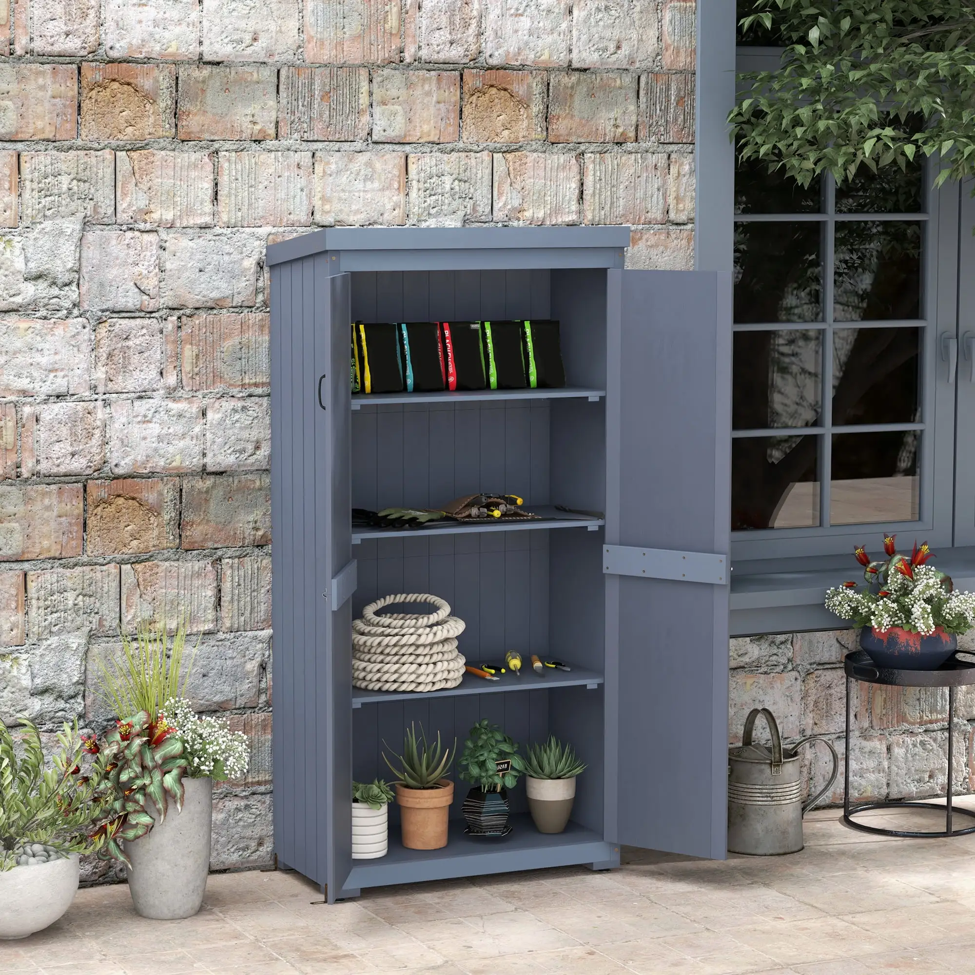 Outsunny Outdoor Storage Cabinet with Waterproof Metal Roof. Gray