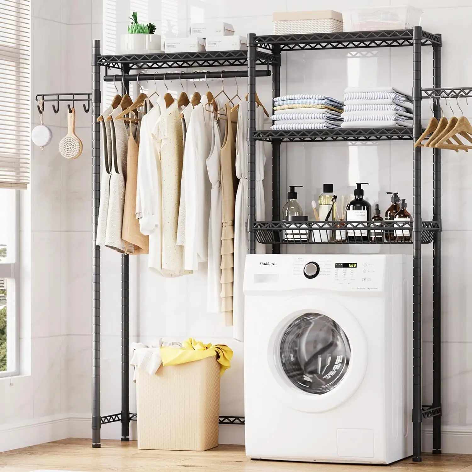 Over The Washer and Dryer Storage Shelf- Laundry Room Organization Space Saving Laundry Drying Clothes Racks Heavy Duty Adjustable Height Bathroom Shelf for Home Decor 61.02 * 13.78 * 74.8