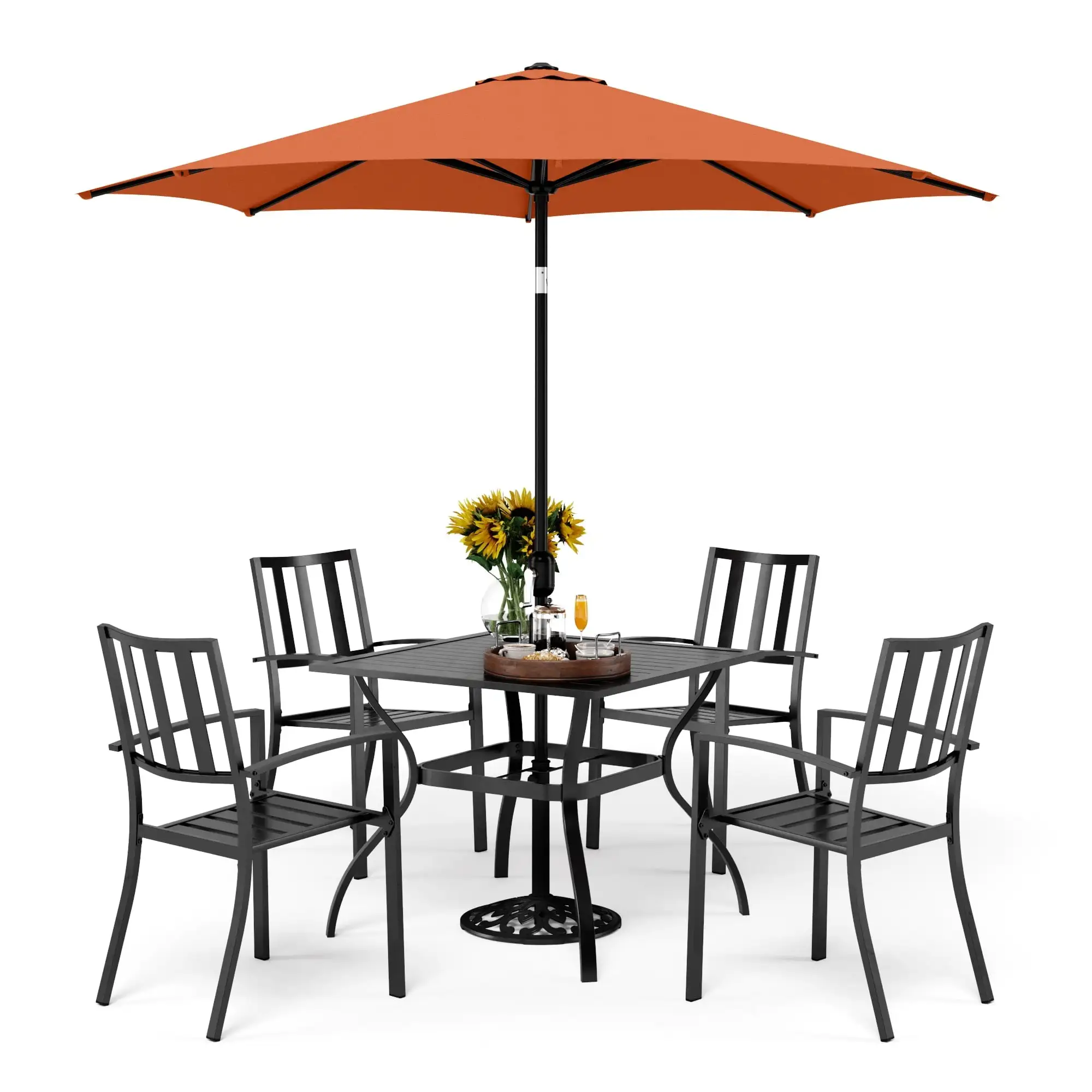 PHI VILLA 9ft Patio Umbrella Outdoor Market Table Umbrellas with 8 Ribs and Push Button Tilt Red Orange