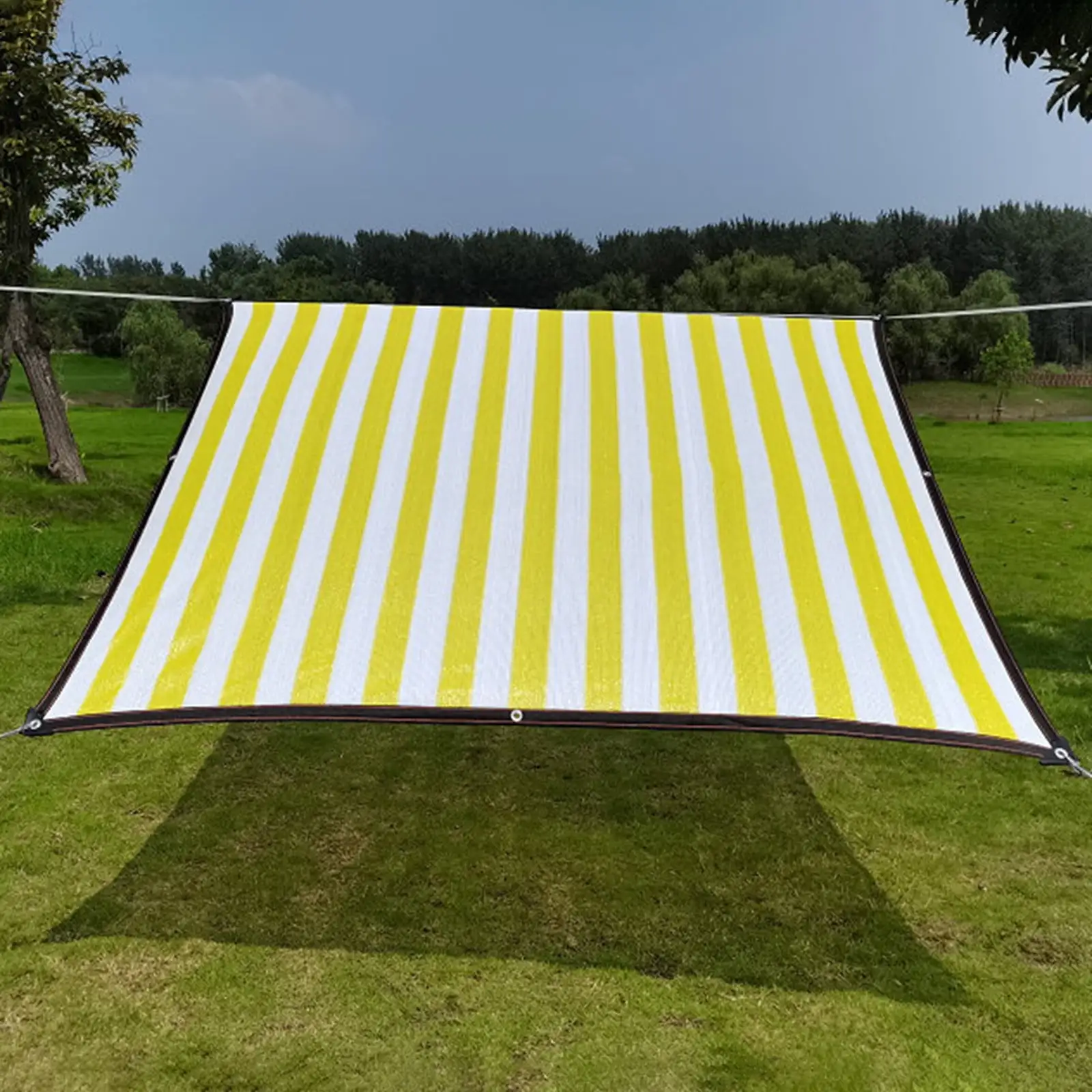 PRINxy Outdoor Sunny Shade Cloth. Pergola. and Backyard Patio Sunshade with Protection. Heat Material. Reinforced GrommetsYellow and White Stripes Yellow