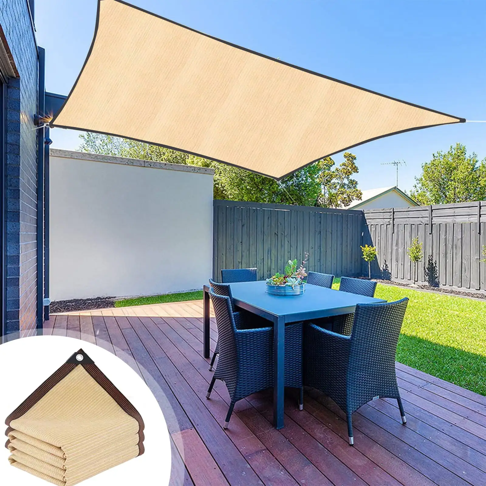 PTJKU Commercial Outdoor Sun Shade Cloth - Heavy Duty Rectangle Sandbox Cover for Patio. Garden - Permeable UV Block. Durable Knitted Fabric Beige