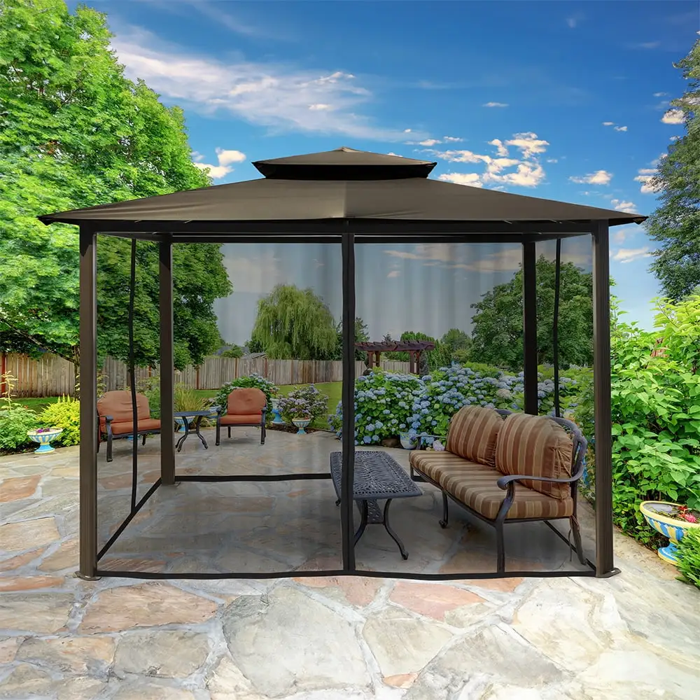 Paragon Outdoor 10' x 12' Barcelona Soft Top Gazebo in Gray with Mosquito Netting