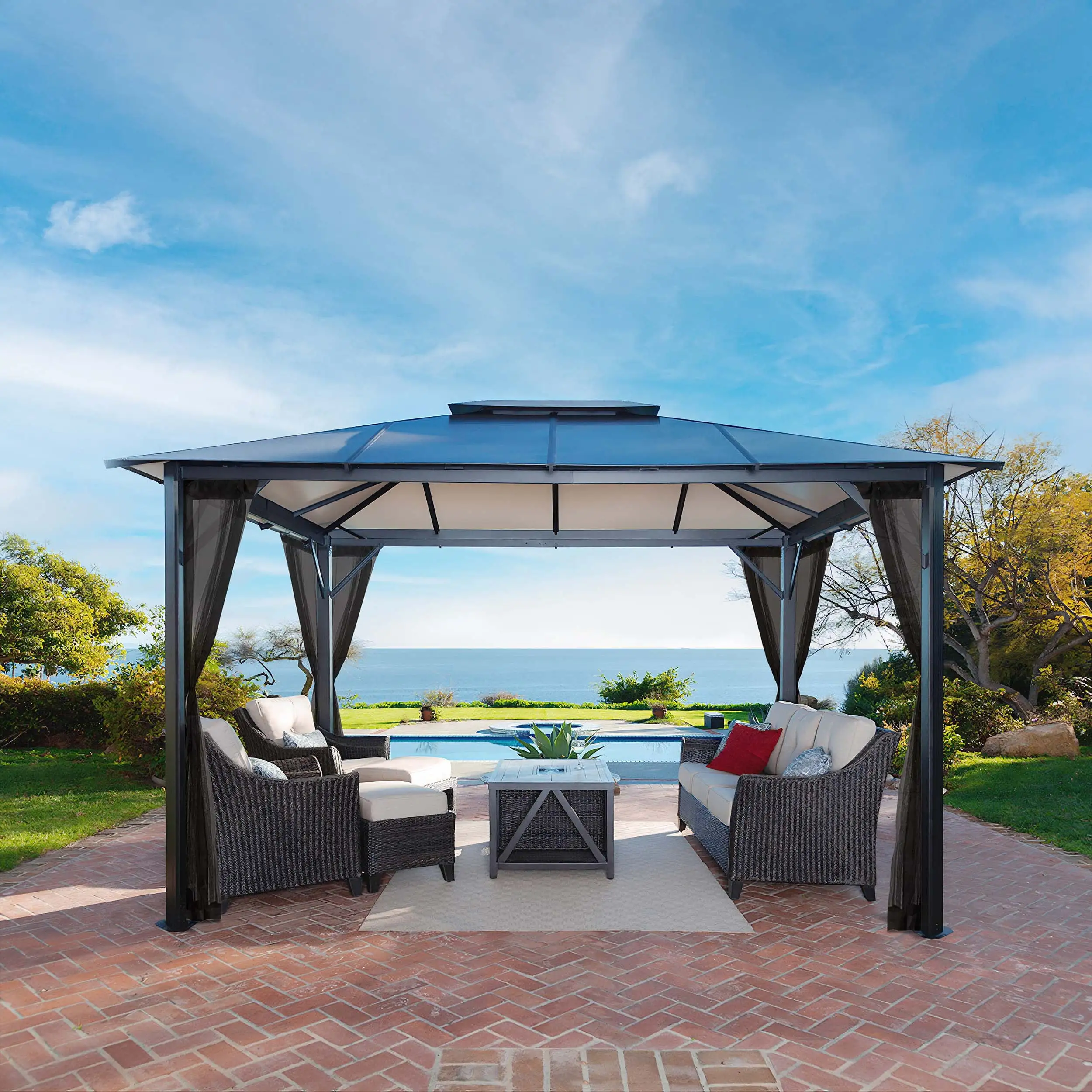 Paragon Outdoor Durham 11' x 13' Hard Top Gazebo with Mosquito Netting