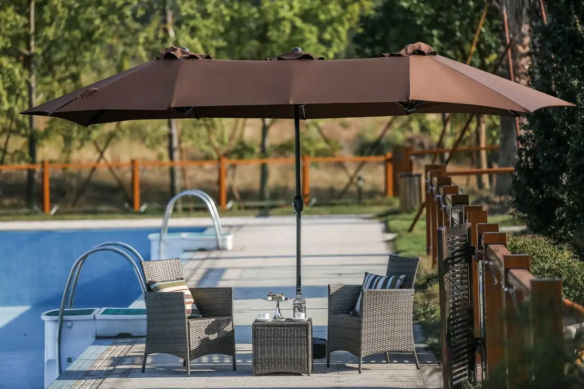 Patio Festival Outdoor 15 ft. x 9 ft. Fabric Umbrella in Brown