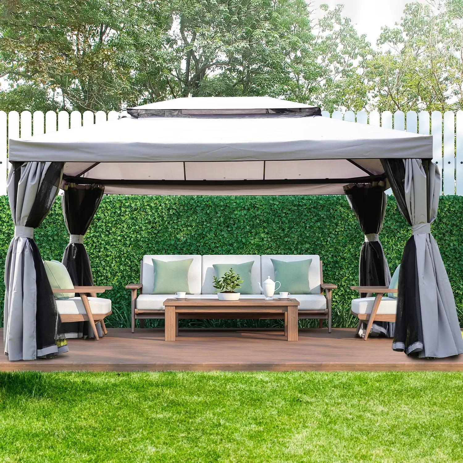 Patio Gazebo. 10x13ft Outdoor Pergol for Patios.Gazebo with Mosquito Netting and Curtains. Patio Canopy