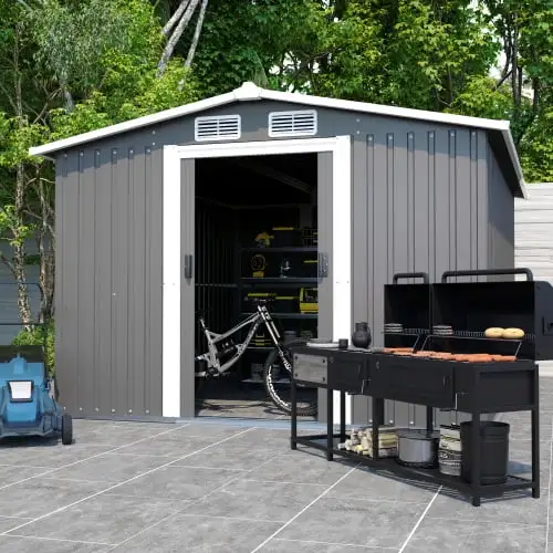 Patio. Lawn & Garden.Metal Outdoor Storage Shed 10FT x 8FT. Clearance with Lockable Door Metal Garden Shed Steel Anti-Corrosion Storage House Waterproof Tool Shed for Backyard Patio. Lawn and Garden