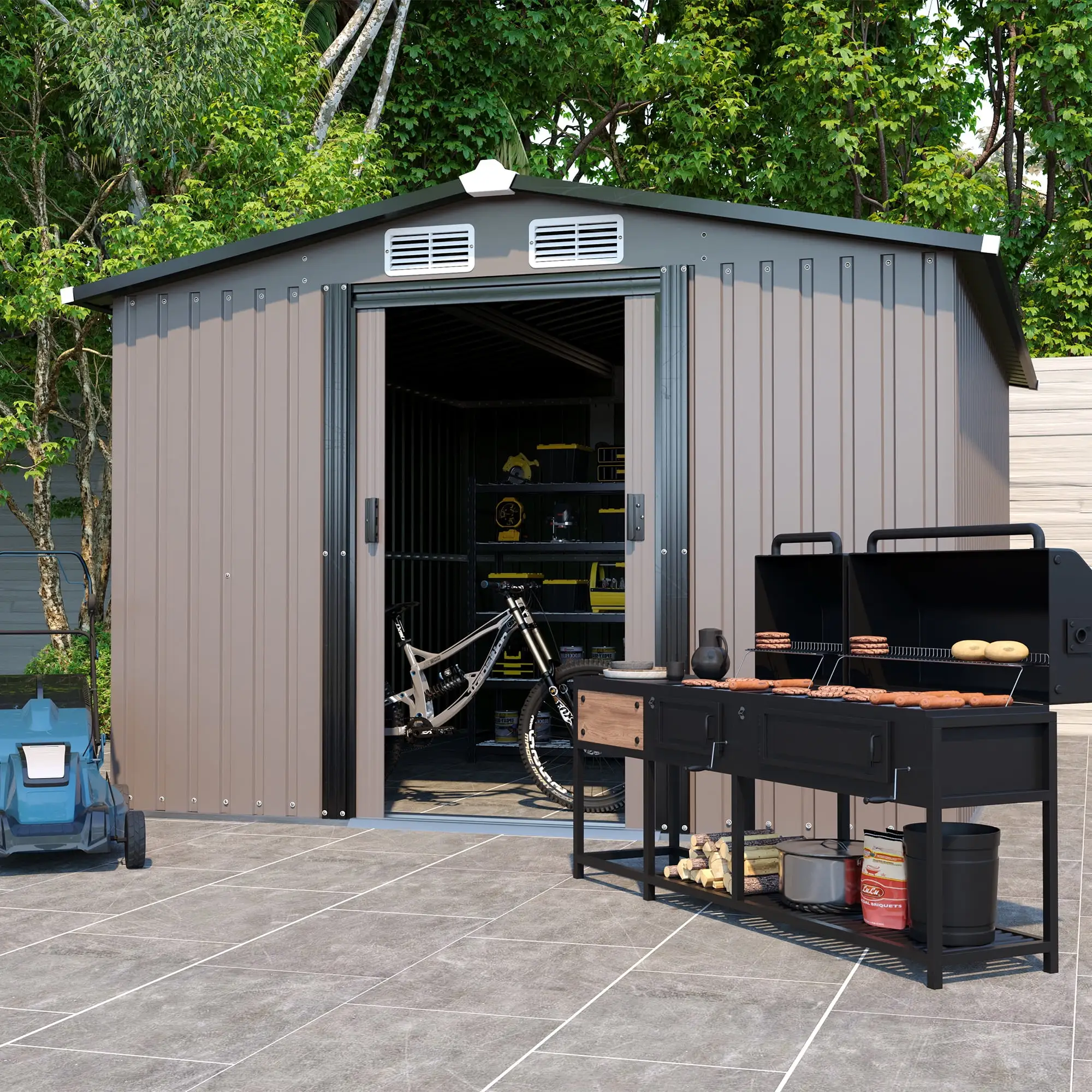 Patio. Lawn & Garden.Metal Outdoor Storage Shed 10FT x 8FT. Clearance with Lockable Door Metal Garden Shed Steel Anti-Corrosion Storage House Waterproof Tool Shed for Backyard Patio. Lawn and Garden