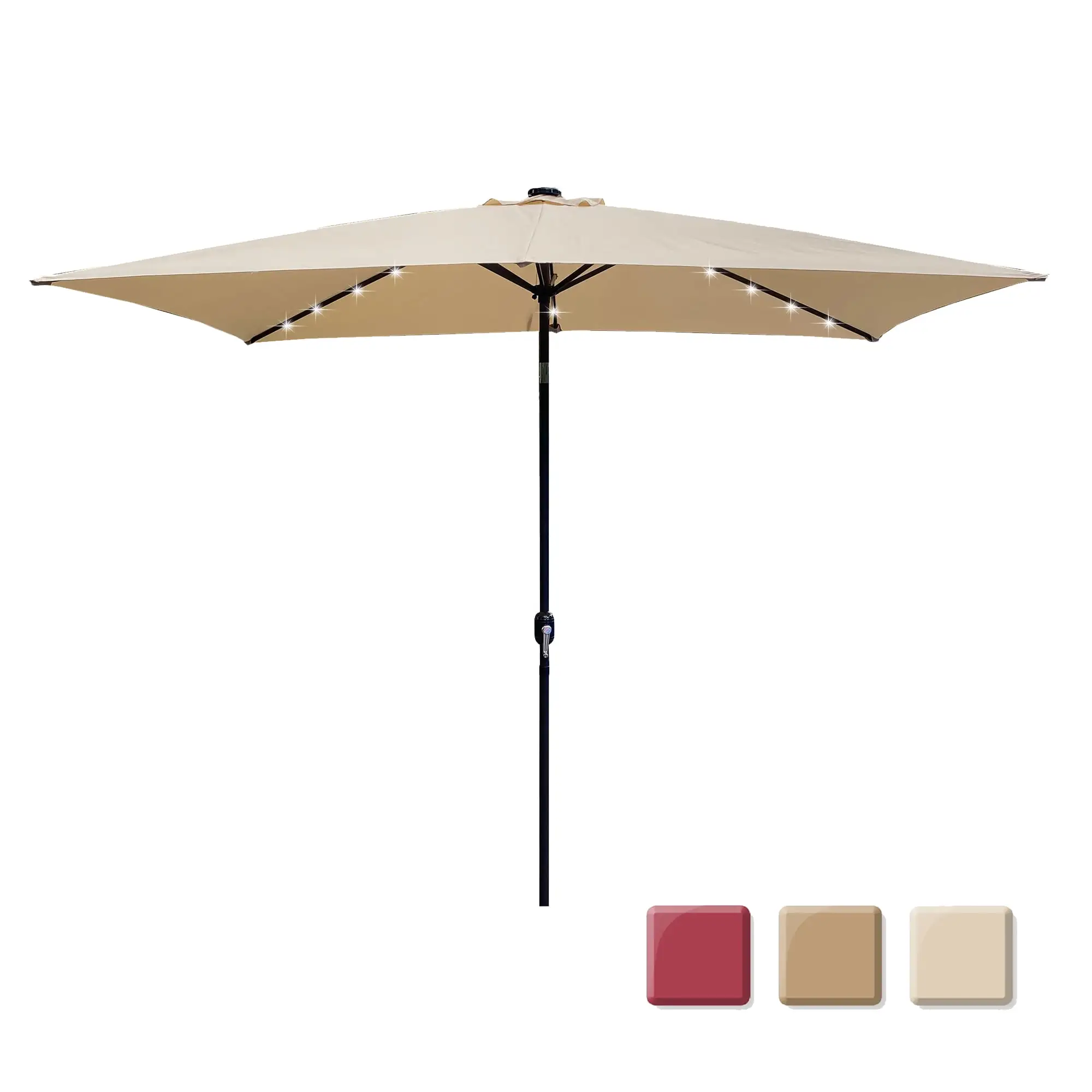 Patio Umbrella. Rectangular Outdoor Umbrella Sun Shade with 26 Solar LED Lights. Crank and Push Button Tilt. Canopy Sunbathing Umbrella for Garden Backyard Pool Beach. Tan. 10ftx6.5 Ft