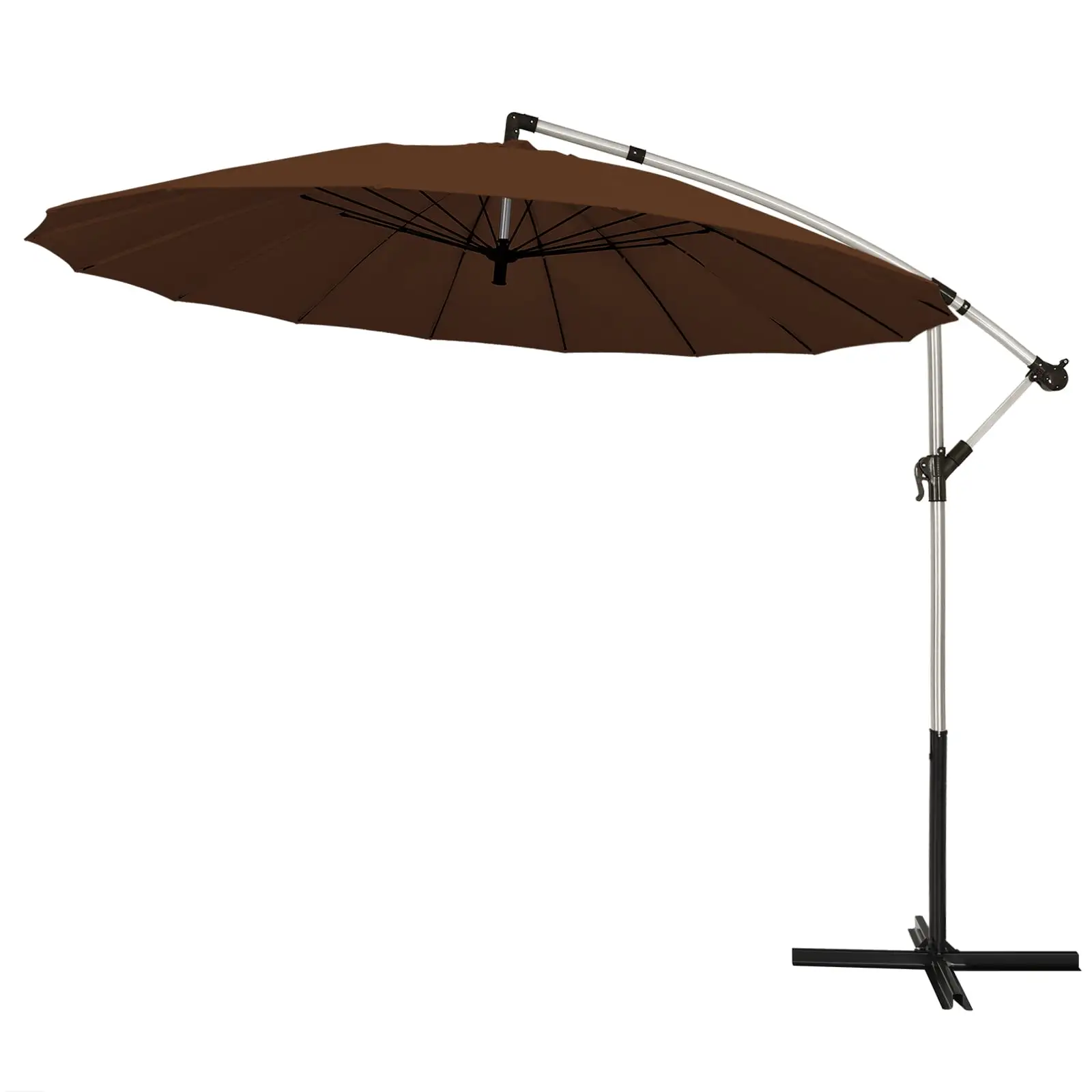 Patiojoy 10 FT Patio Offset Hanging Market Umbrella Cantilever Outdoor Umbrella w/Crank & Cross Base Tan