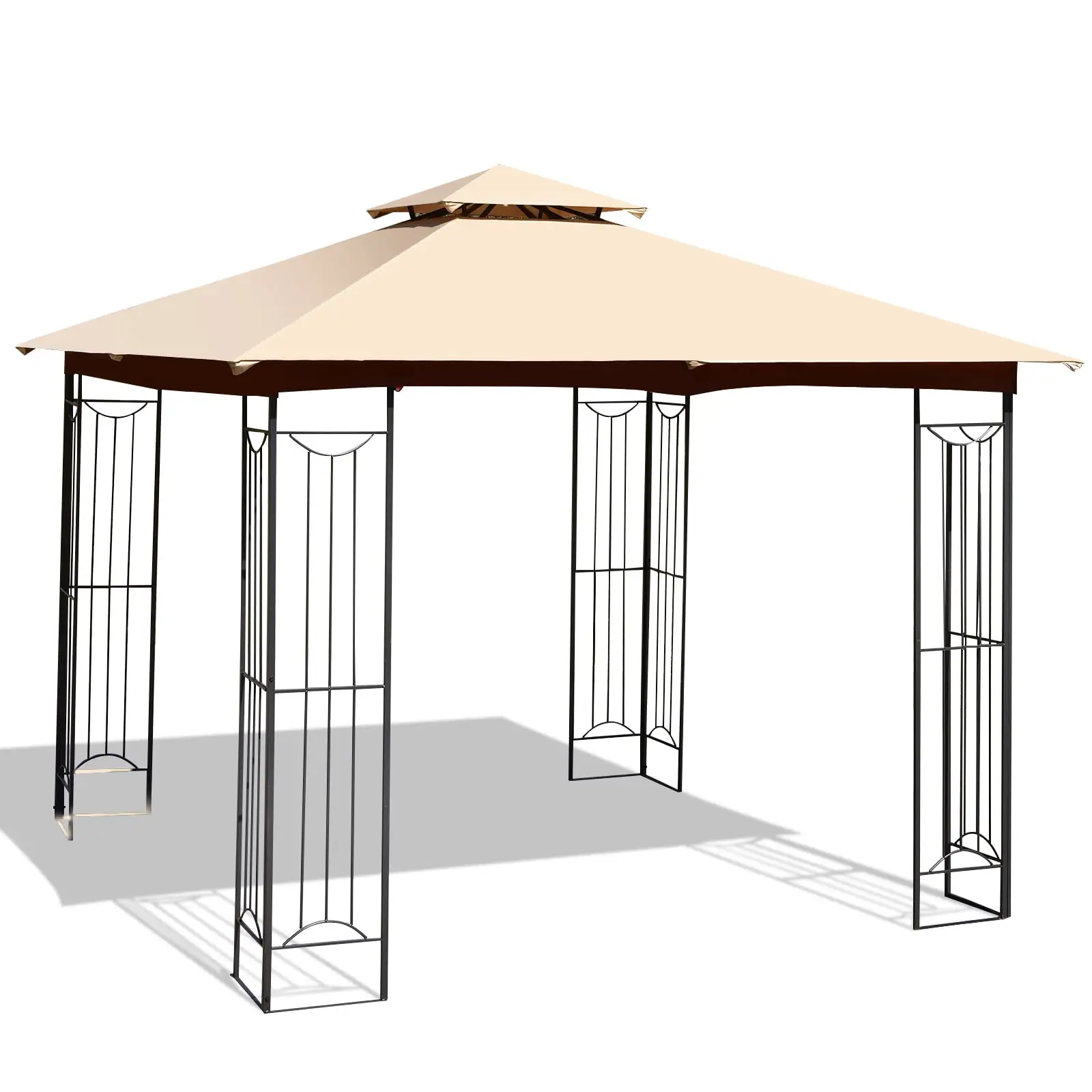 Patiojoy 2-Tiers 10'x10' Outdoor Canopy Gazebo Heavy-Duty Steel Frame Party Patio Large Canopy L-Shaped Gazebo Beige