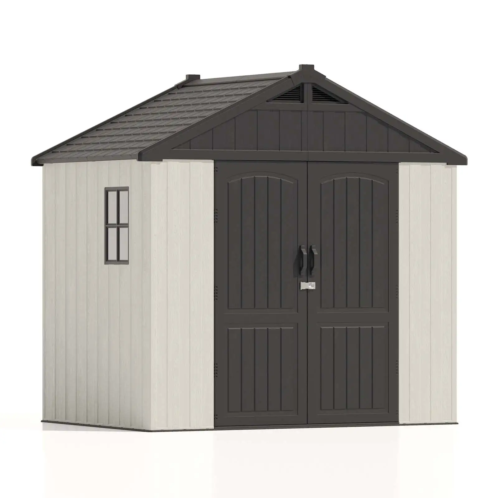 Patiowell 8' x 6' Plastic Shed for Outdoor Storage. Resin Shed with Window and Lockable Door for Garden. Backyard. Tool Storage Use. Easy to Install in Gray and White