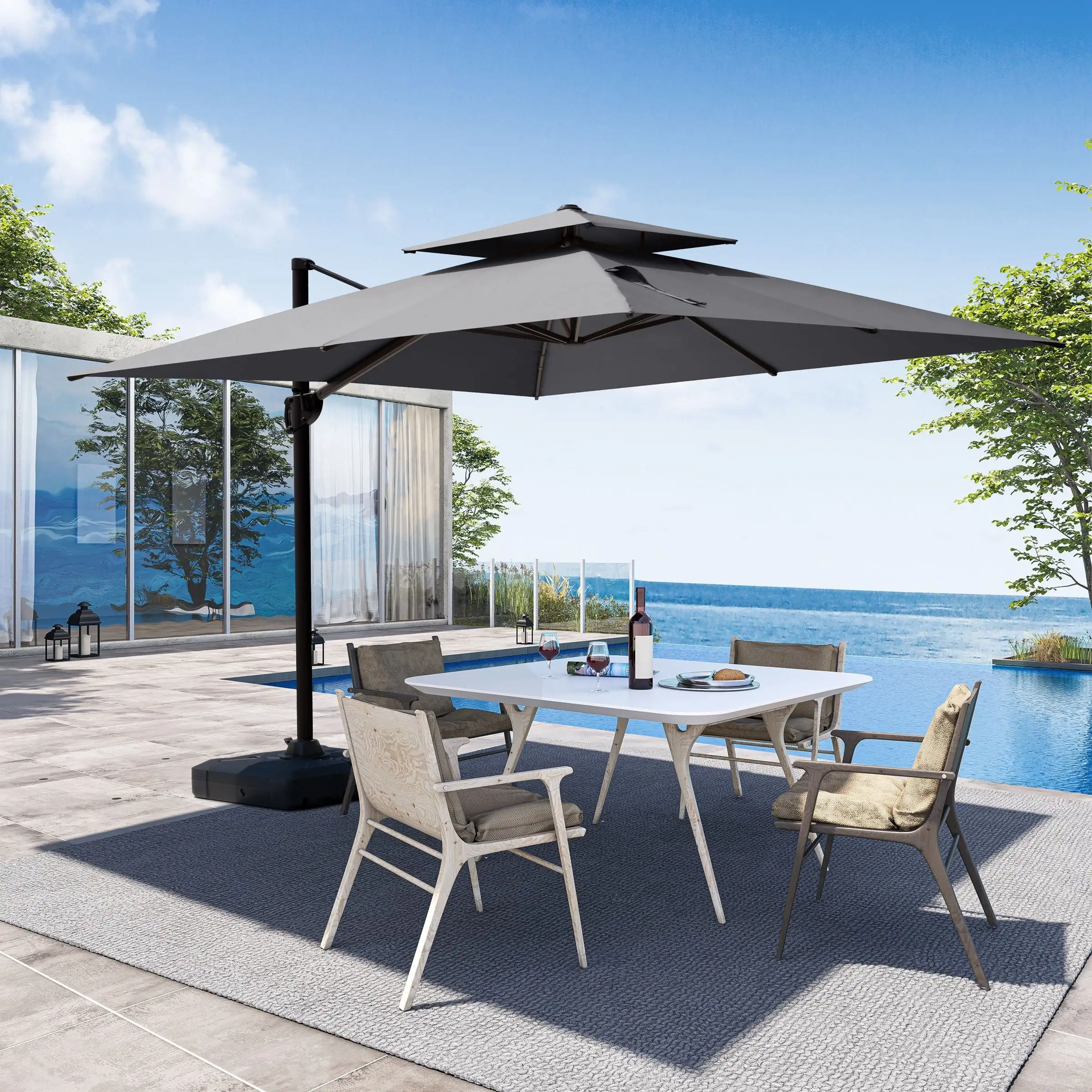 Pellebant Outdoor Patio Cantilever Offset Umbrella 11 ft Double Top Dark Gray