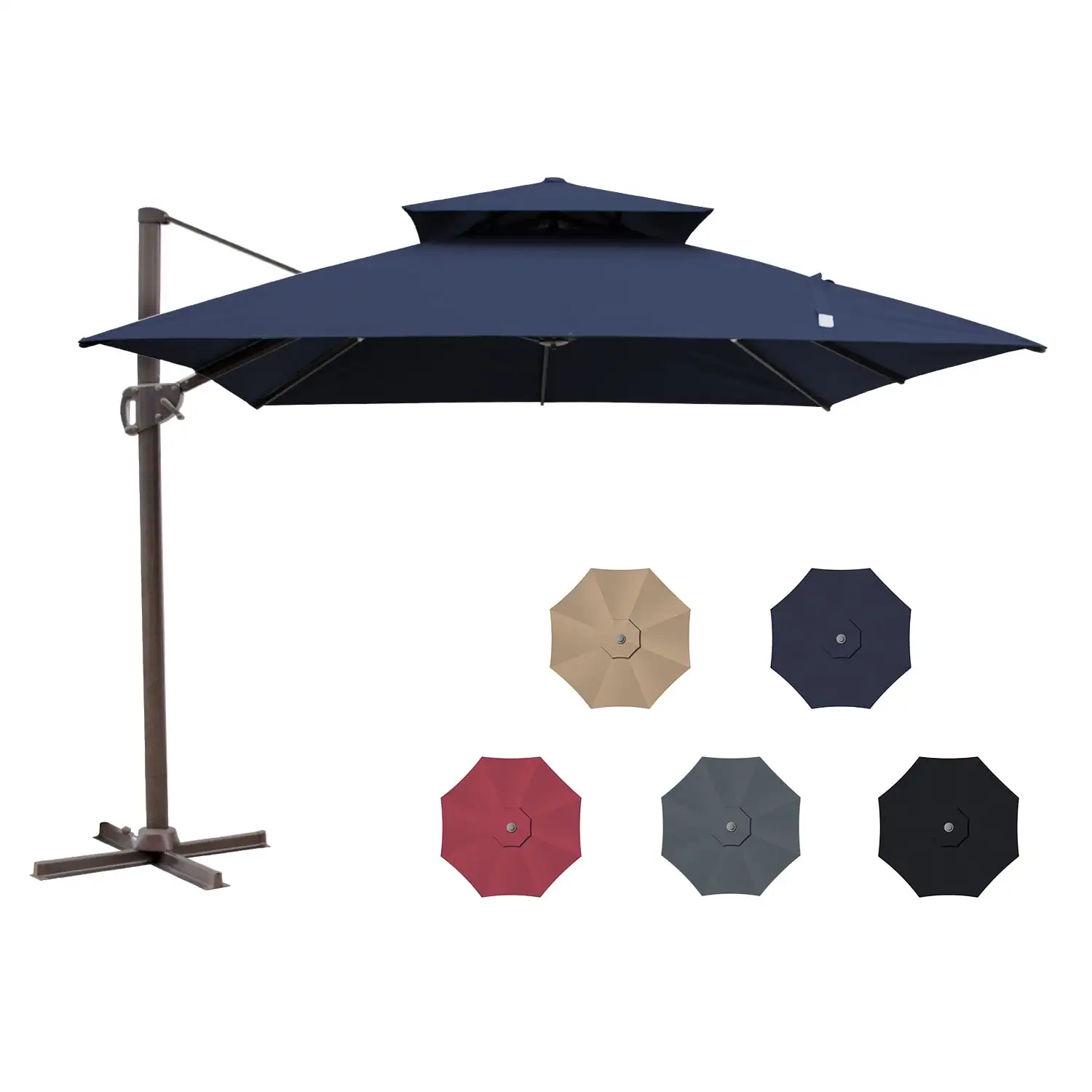 Pellebant Patio Deluxe 10x 10ft Navy Blue Outdoor Square Double Top Cantilever Umbrella