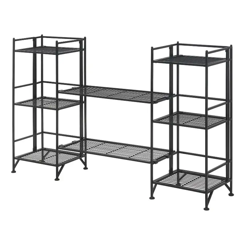 Pemberly Row Modern 3-Tier Metal Folding Shelves with in Black