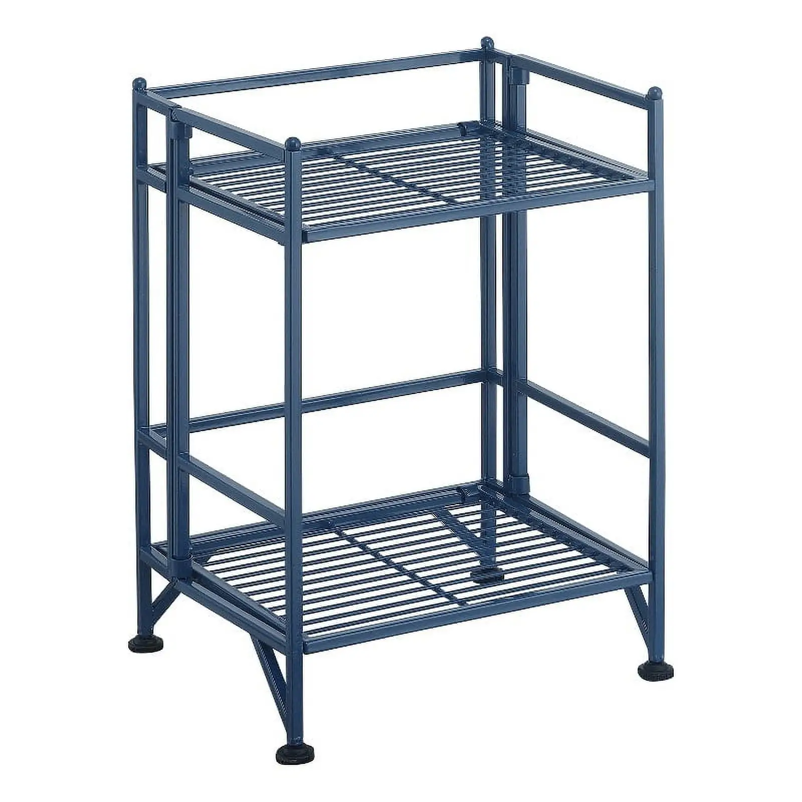 Pemberly Row Two-Tier Folding Metal Shelf in Cobalt Blue Metal Finish