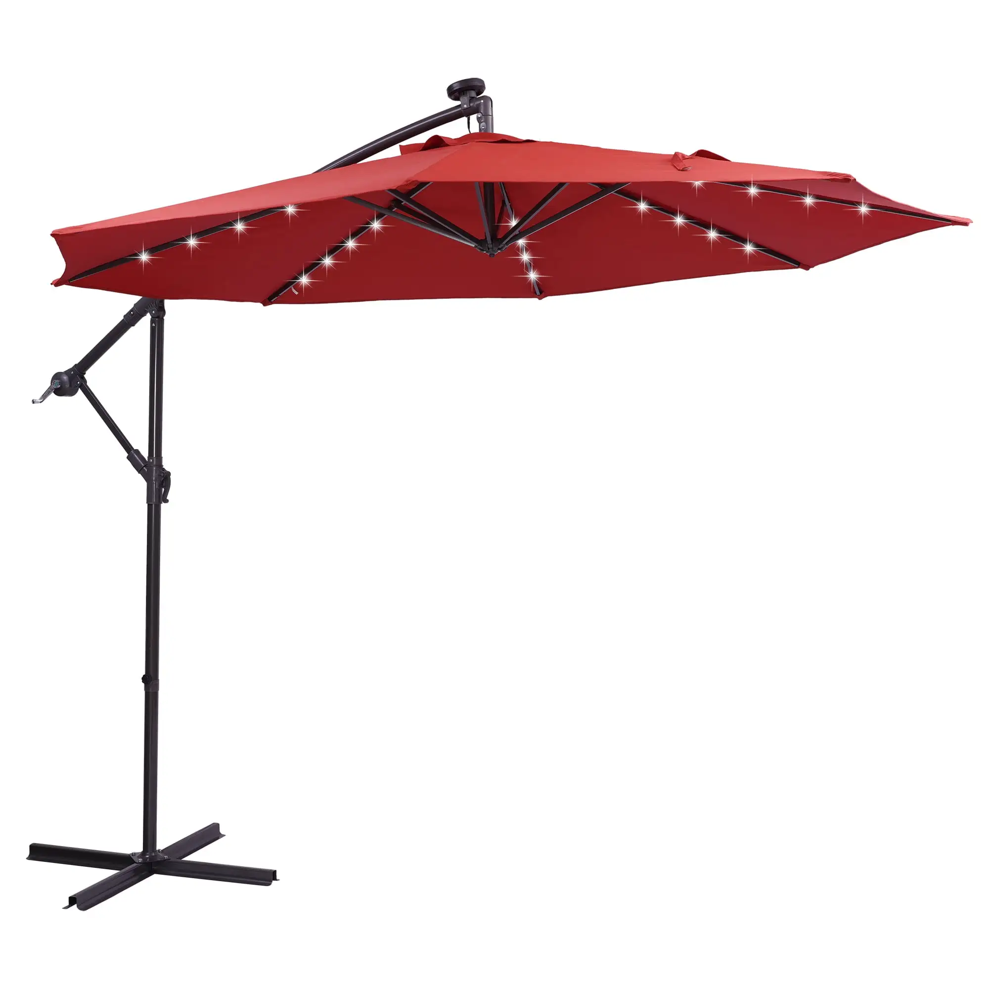 Perfect Garden 10 ft Outdoor Patio Offset Cantilever Umbrella with Solar Lights. Burgundy Color