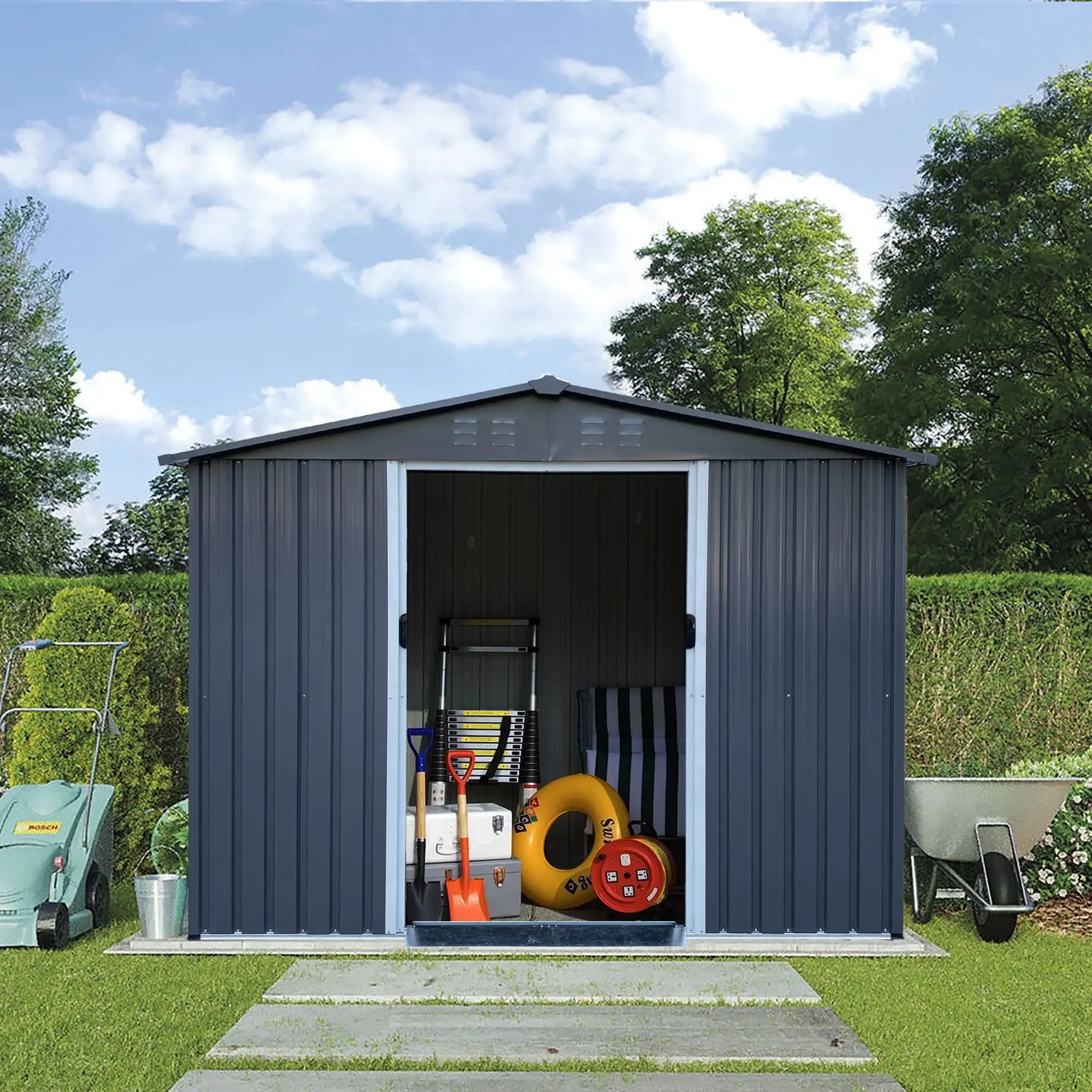 Perfect Garden 8 ft. W x 6 ft. D Galvanized Steel Horizontal Storage Shed