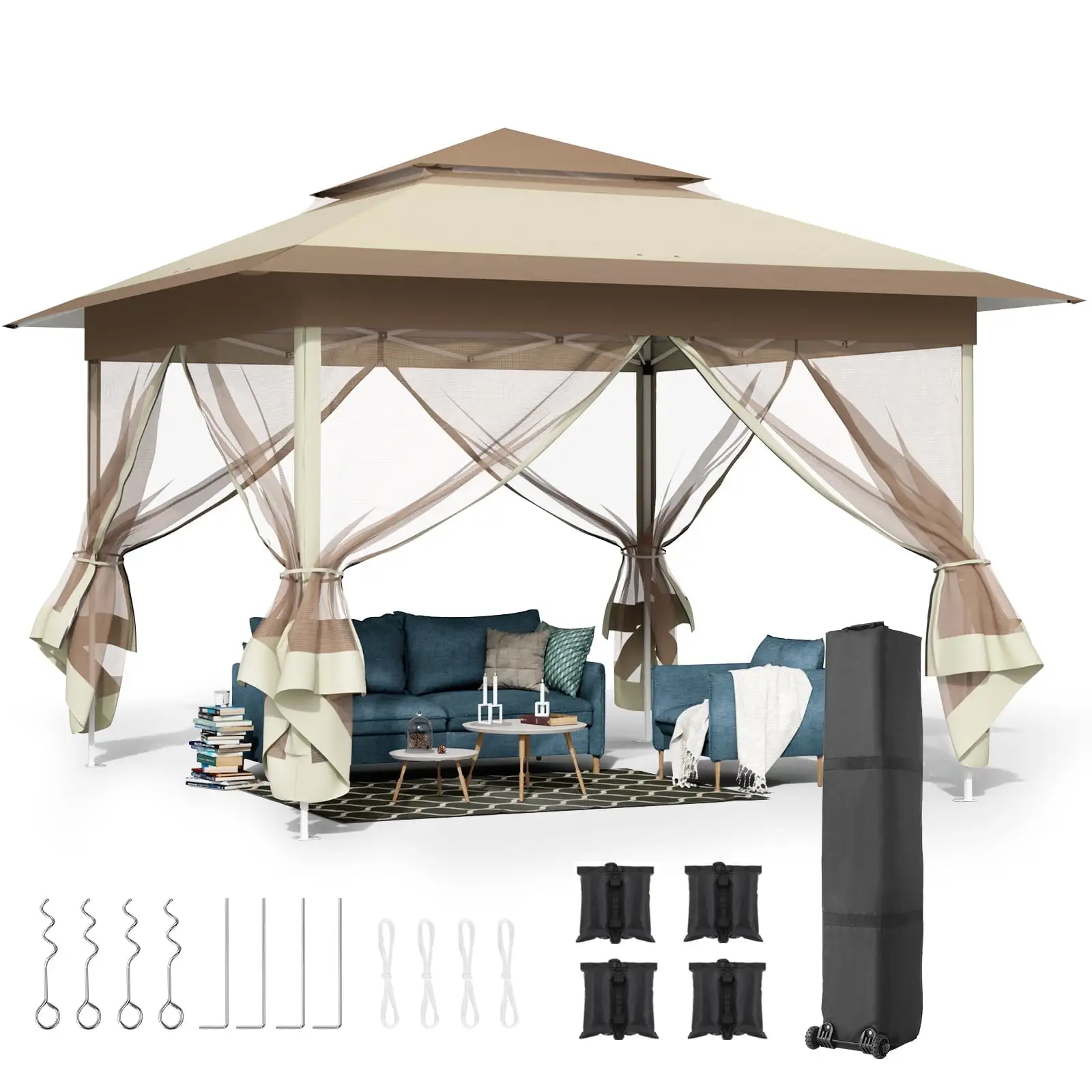 Pirecart 11' x 11' Pop up Canopy Tent with Netting Sidewalls. Outdoor Gazebo Tent Gazebo Shade Shelter