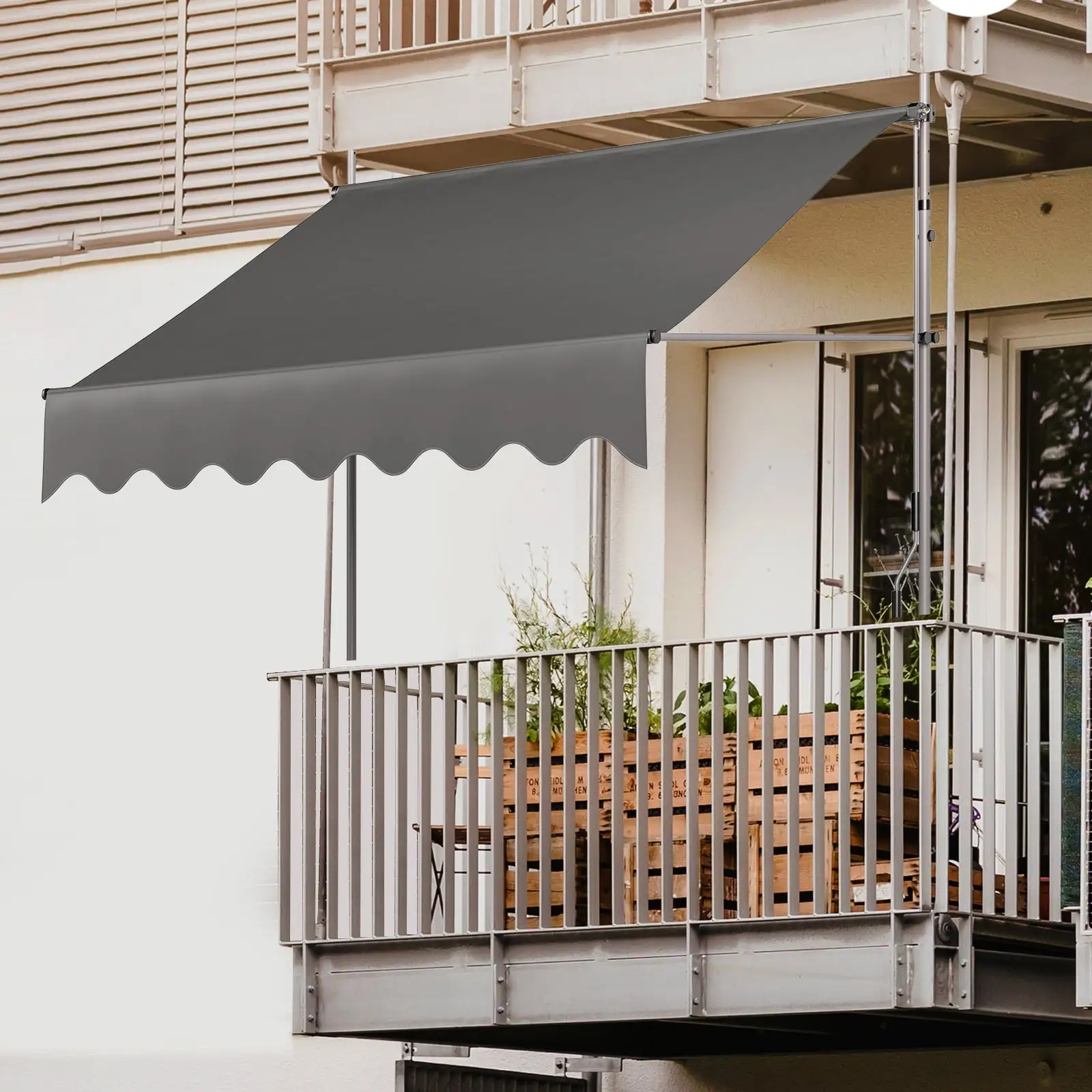 Pirecart 118 x 47 Manual Retractable Awning. Non-Screw and Height Adjustable Outdoor Patio Awning