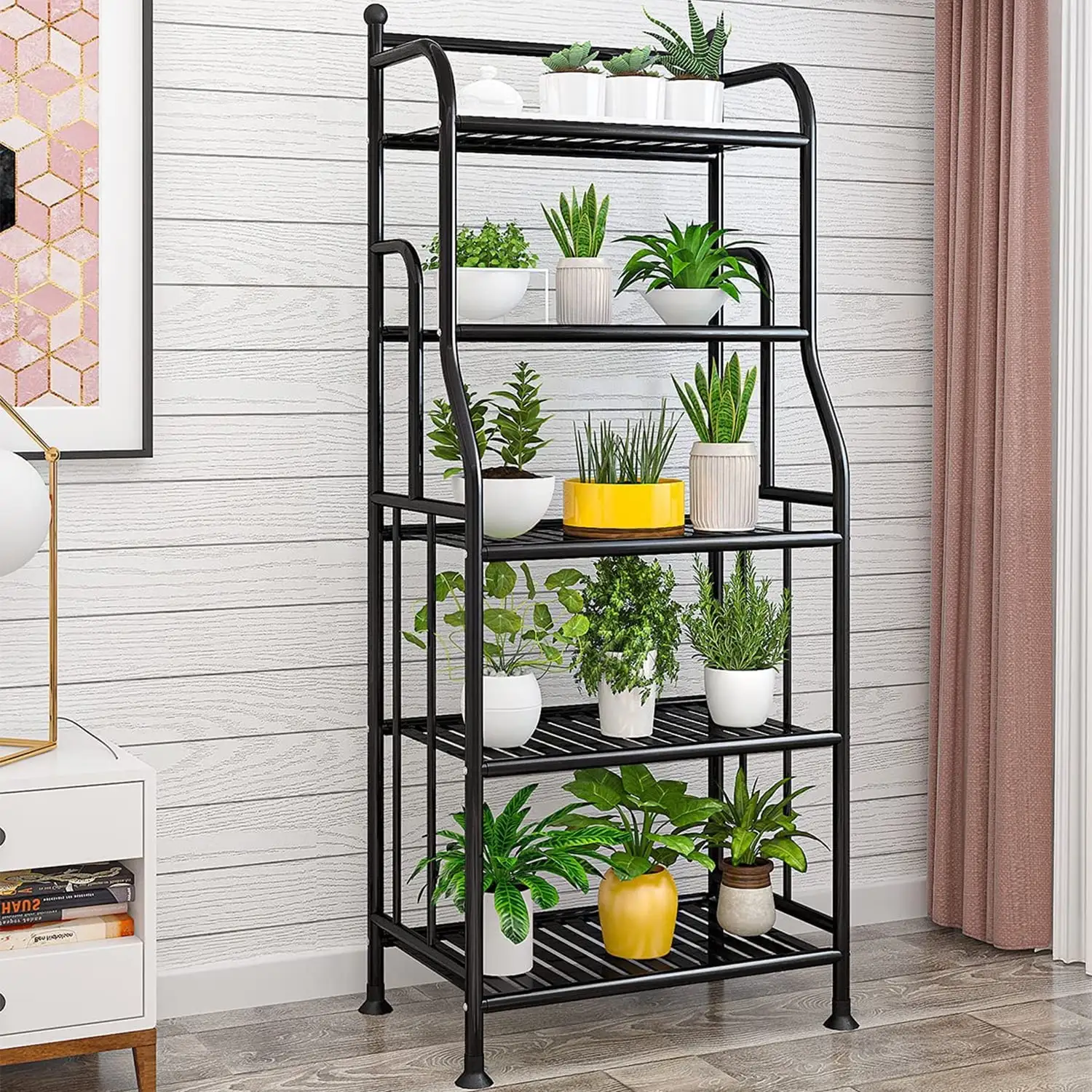 Plant Stand.Zzbiqs 5 Tier Metal Flower Pots Holder Storage Shelf. Flower Stand Plant Display for Indoors and Outdoors. Metal. Black