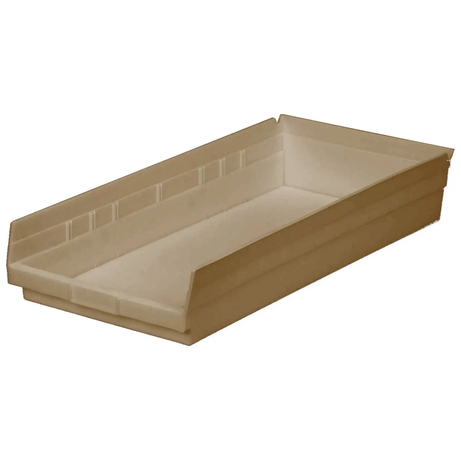 Plastic Shelf Bin Nestable 11-1/8W x 23-5/8 D x 4H Beige. Lot of 6