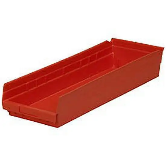 Plastic Shelf Bin Nestable 8-3/8W x 23-5/8 D x 4H Red. Lot of 6