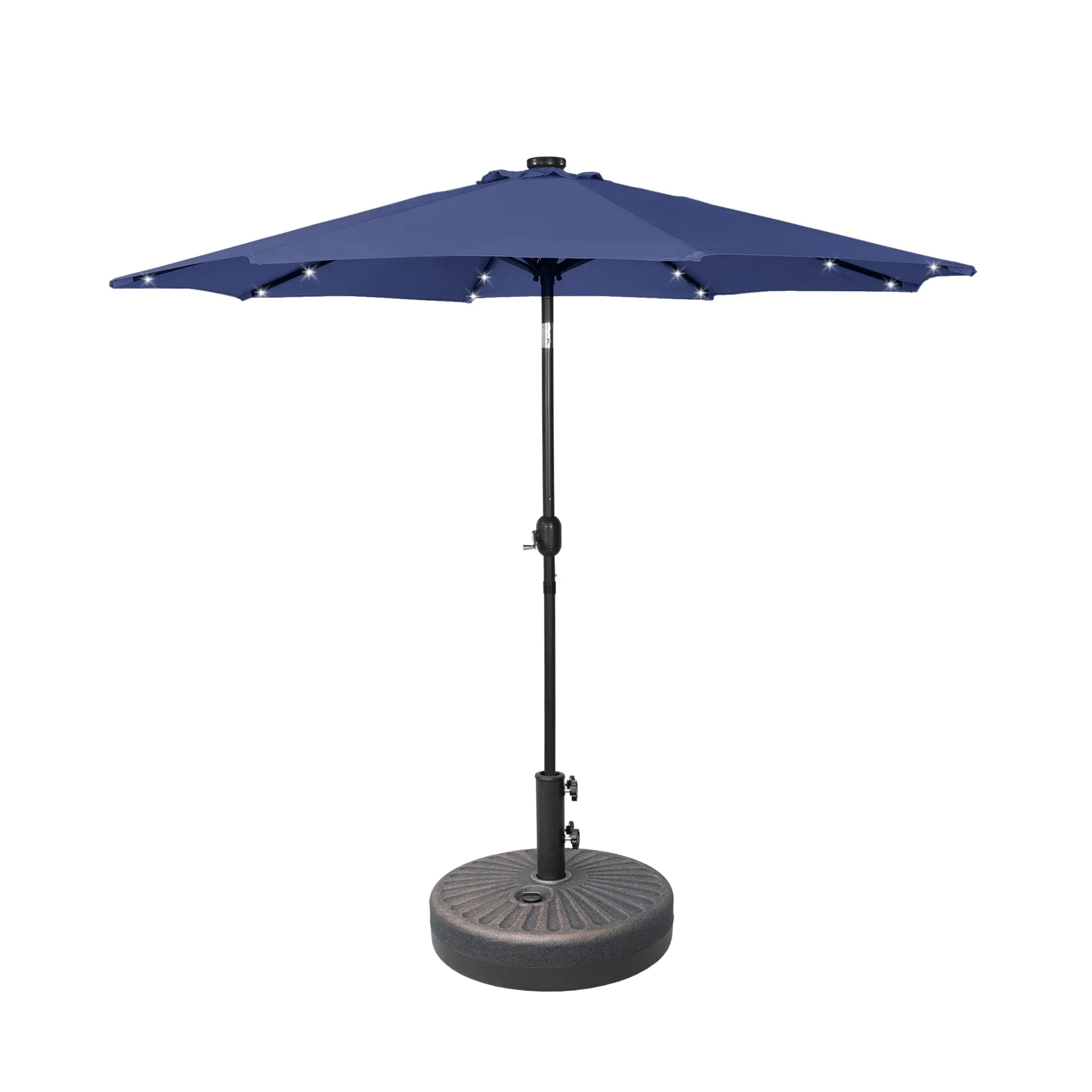 Polytrends 9' Solar Lighted Patio Umbrella with Bronze Base Navy Blue