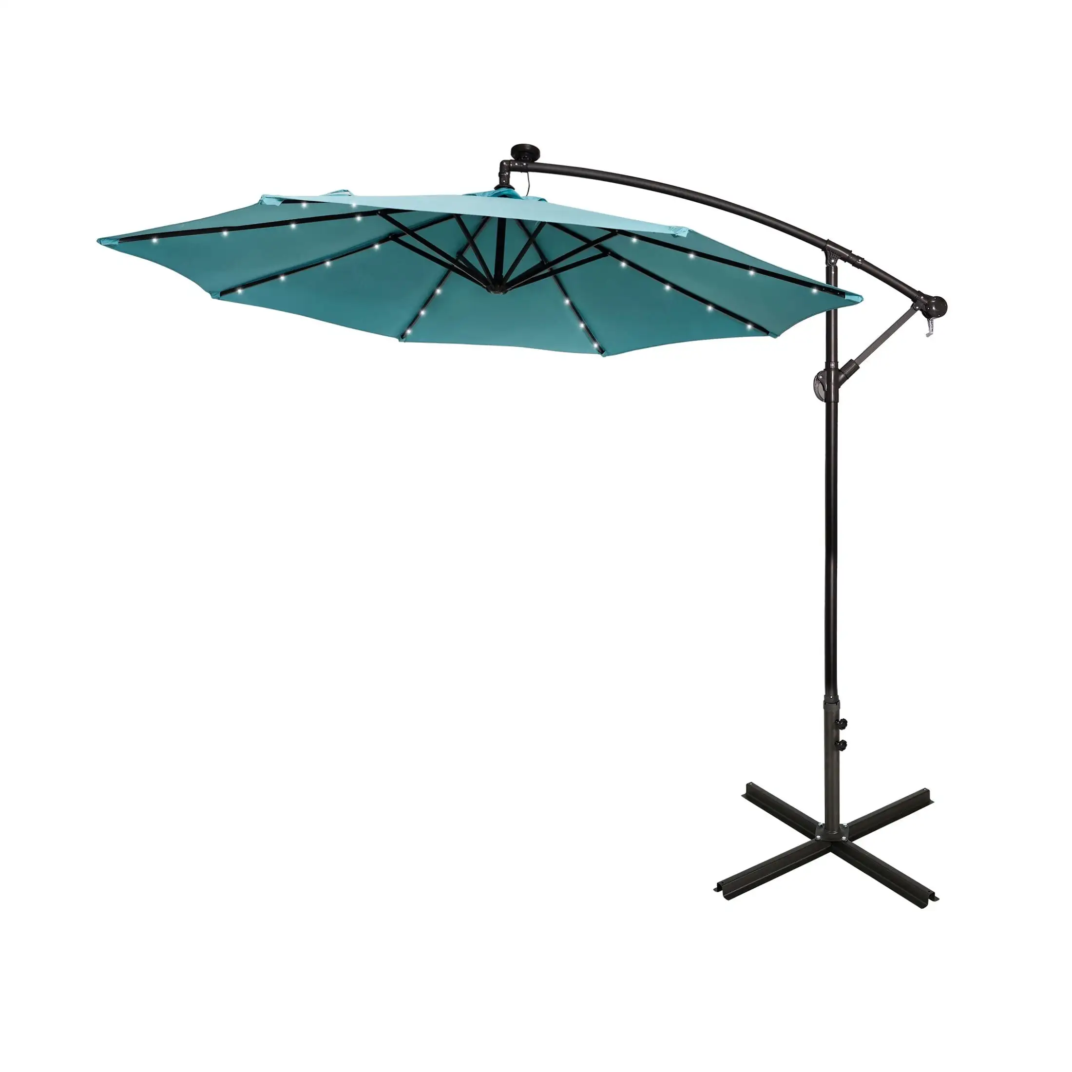 Polytrends Lucent 10' LED Solar Light Up Cantilever Patio Umbrella Turquoise