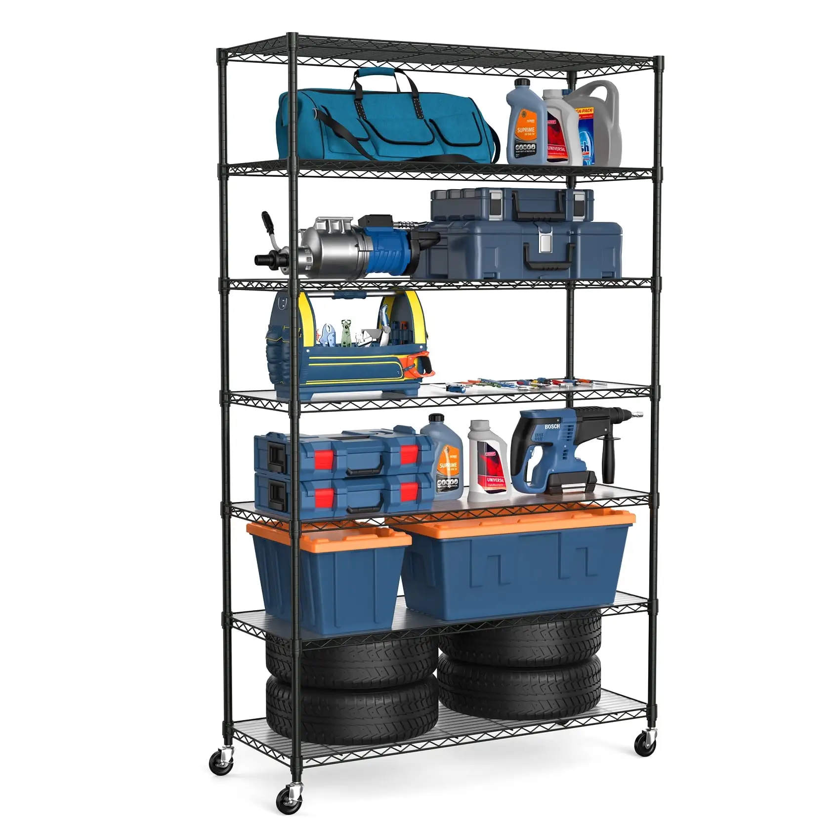 Pouseayar Adjustable Wire Shelving Unit with Wheels. 7 Tier Metal Shelving Storage Shelves 2450LB Capacity Wire Shelves Heavy Duty Storage Rack