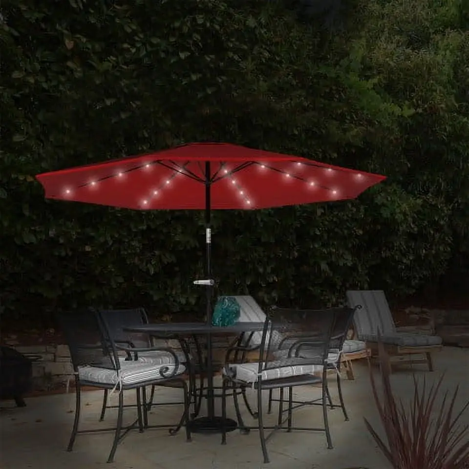 Pure Garden 10 ft Patio Umbrella with LED Solar Lights and UV 30+. Red