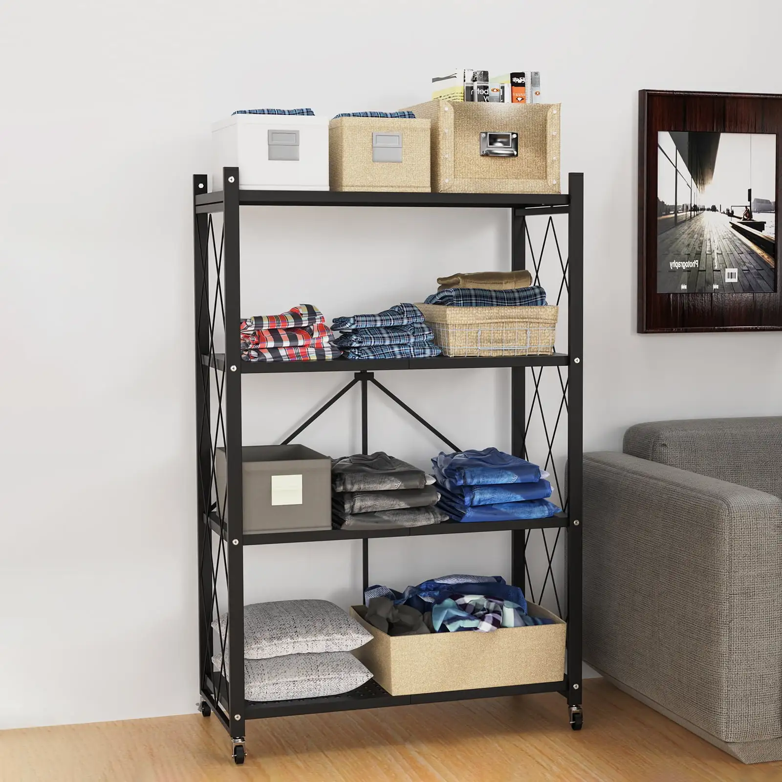 QRInnovations 3/4 Tier Heavy Duty Metal Rack Storage Modern Style Shelving Unit