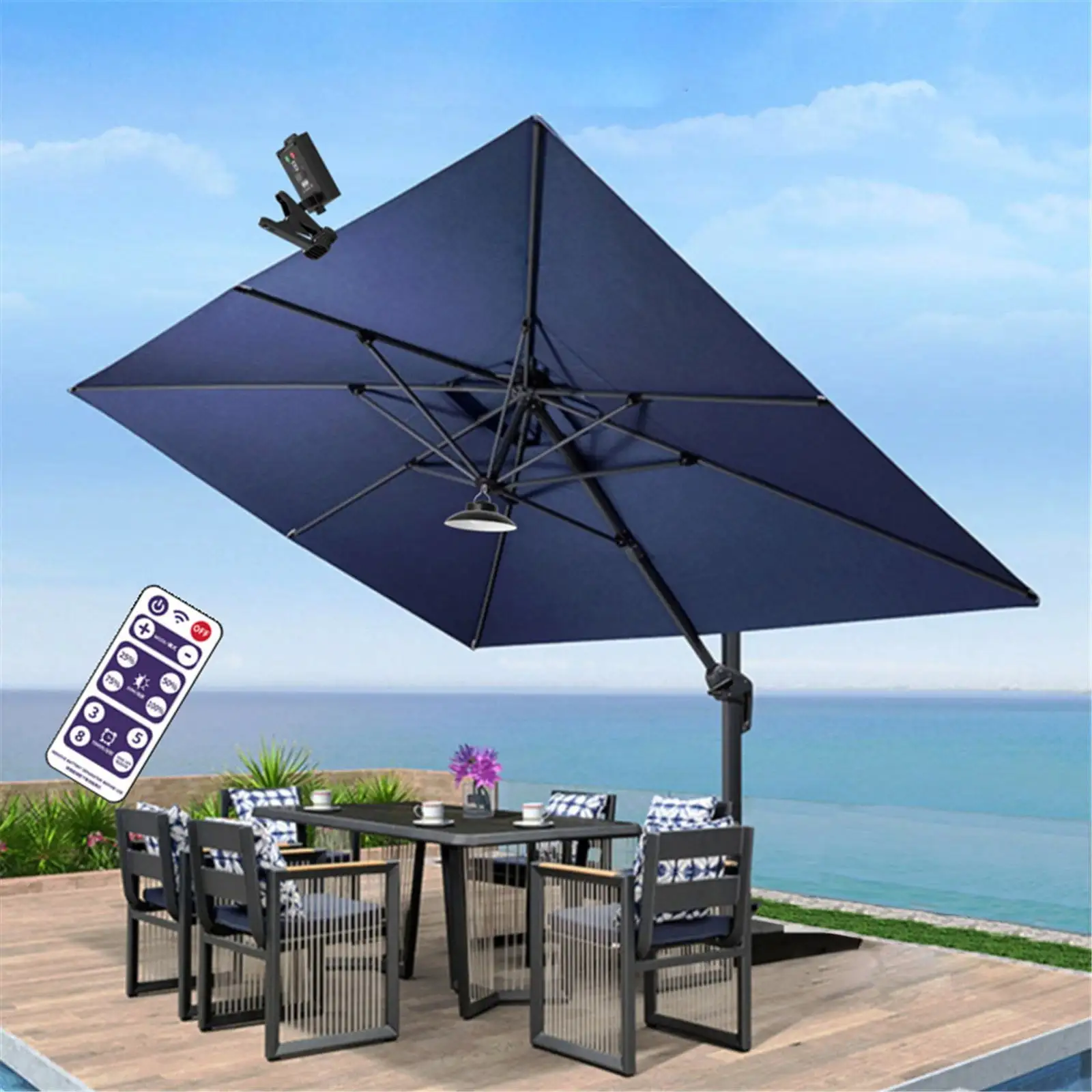 Qianying Sunshade Umbrella for Garden.Patio & Garden Waterproof Umbrella.LED Lights Outdoor-Timed Remote Control-Solar Powered Umbrella.Umbrella Tent For Outdoor Garden Beach Camping Party