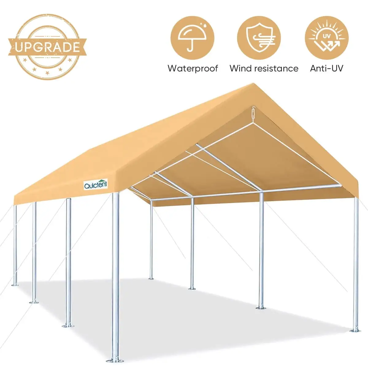 Quictent 10x20ft Upgraded Carport Heavy Duty Car Canopy Galvanized Car Boat Shelter with 4 Reinforced Steel Cables Beige